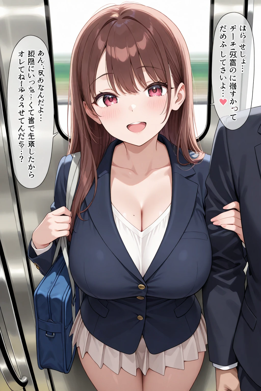 (32K:1.9, Highest quality, masterpiece, Ultra-high resolution, Professional low-angle camerawork:1.5, Very detailedな肌と顔の質感:1.4), Always accurate, Very detailed, bag, (25 year old cute Japan woman, Camisole dress and cardigan:1.5, Incredibly slim body:1.3, areola is not visible, Big breasts on the verge of collapse), (Crowded train:1.5, Crazy behavior:1.7, A man touches a woman's body:2.0), belt, Fair skin, elegant, sense of cleanliness, Thin eyebrows, (Big eyes that exude beautiful eroticism:0.4, A shy smile:1.0, I despise you from the bottom of my heart:0.8, Open your mouth a little, lipstick, Feel the beautiful eroticism:0.9, Dark brown medium hair), Earrings, necklace, bracelet, romantic, mysterious, Object of admiration, original, dramatic, artistic, Innovative, charm, Heartful, Fancy, Tilt, sense of loss, special, ((exciting, Extreme, sense of openness, suffering, sufferingの表現)), (((Mistakes of youth, 女性的なcharm)))