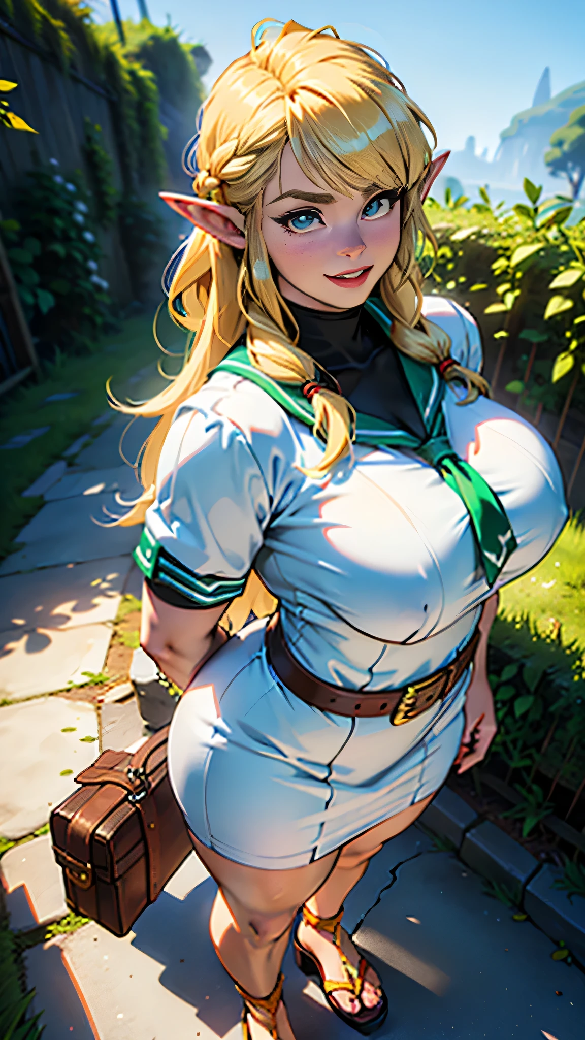 masterpiece, best quality, extremely detailed, 1girl, mature female, solo, alice, (huge breasts:1.2), (((blonde hair, long hair, blue eyes, slit pupils))), parted lips, (((chroutfit))), ((blush, naughty face), closed mouth), ((sitting on the grass, forest, night))