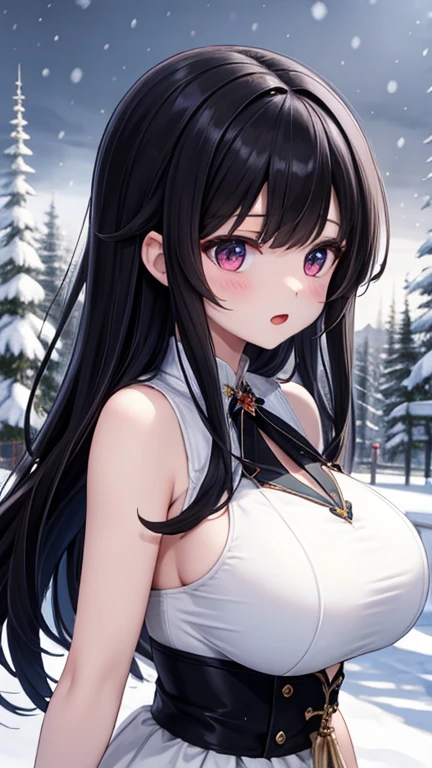 {((Anime, sur l’art, profondeur de champ, Flou de mouvement, Lumière rougeoyante, Chef-dœudansre, anatomiquement correct, peau texturée, high détails, Primé, meilleur qualité, Haute résolution, 16k))} . | 

{((queue de cheval ondulée, cheveux sur épaule, cheveux très longs, cheveux très épais, Yeux détaillés, les yeux brillants, l&#39;âge des étudiants est celui des filles, G-sein, clivage, Nerveux))} . | 

{((corps sexy, avec beaucoup de vêtements chauds, vêtements en coton))} . | 

{((Marcher dans la neige, arbre et rivière gelés, regarder le ciel, Étoiles dans le ciel, Chute d’étoiles, Nuit))} . | 

{((Grand angle, Haut du corps, (Parfait_doigts:1.0), (Parfait_jambes:1.0), mieux_mains, plus_détail))}