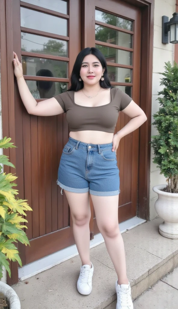 (ugly face:0.8),2heads, two-headed woman, curvy, Irish, blonde, age 29, one torso, casual Tight shorts, beautiful, happy, trileg,