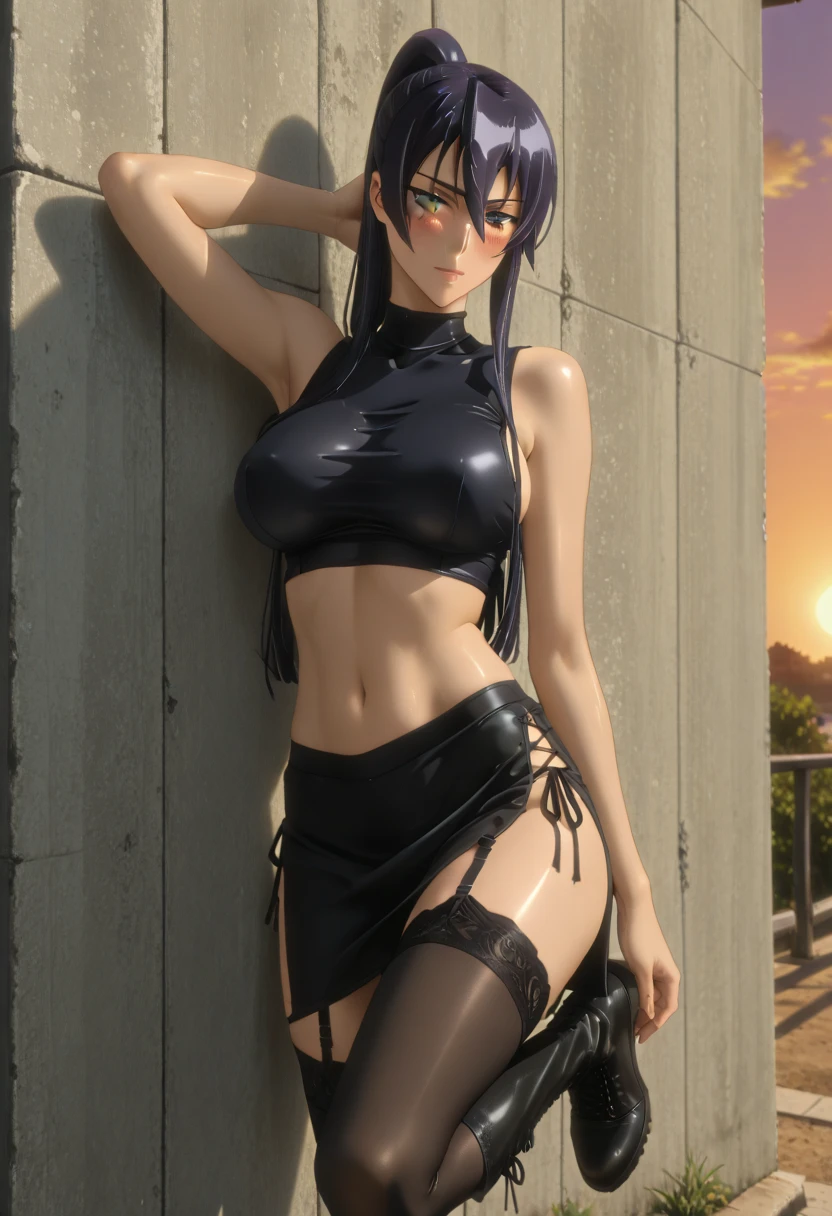(ultra realistic,32k, masterpiece:1.2),(high detailed skin:1.1),( high quality:1.1),
<lora:ubel_(sousou_no_frieren):0.8>ubel,long hair,side ponytail,hair between eyes,bangs,black choker,bare shoulders,cleavage,halterneck,black dress,sleeveless,arm strap,single glove,belt,black skirt,buckle,black belt,thigh strap,knee boots,black footwear, blurry background,,(looking at viewer, standing, from below:1.1),, (huge breast,large breast:1.1),<lora:add_detail:0.81>,
(dynamic lighting:1.1),