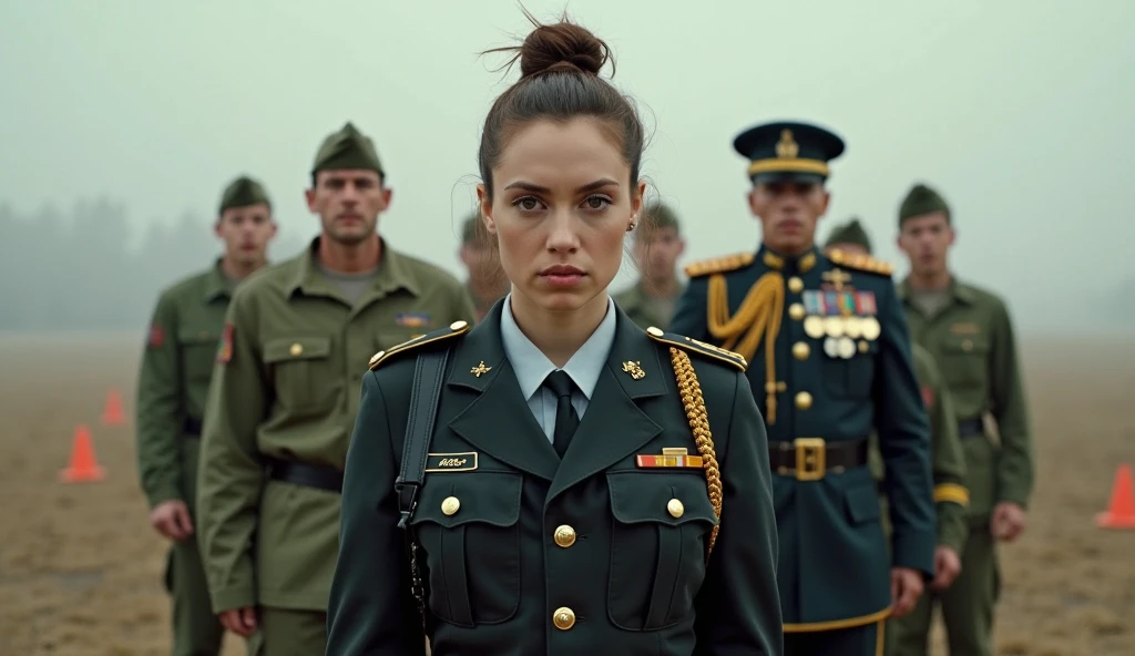 Kendall Jenner
The image depicts Kendall Jenner in a military uniform. Kendall Jenner , greencod, privaty \(nikke\), Short hair, ponytail, military uniform, military cap, smile on her lips. There are other people in military uniforms in the background., full body high quality photography,
, realistic, photo-realistic, 8k, highly detailed, full length frame, High detail RAW color art, piercing, diffused soft lighting, shallow depth of field, sharp focus, hyperrealism, cinematic lighting, Style-EMCG, SkinHairDetail,