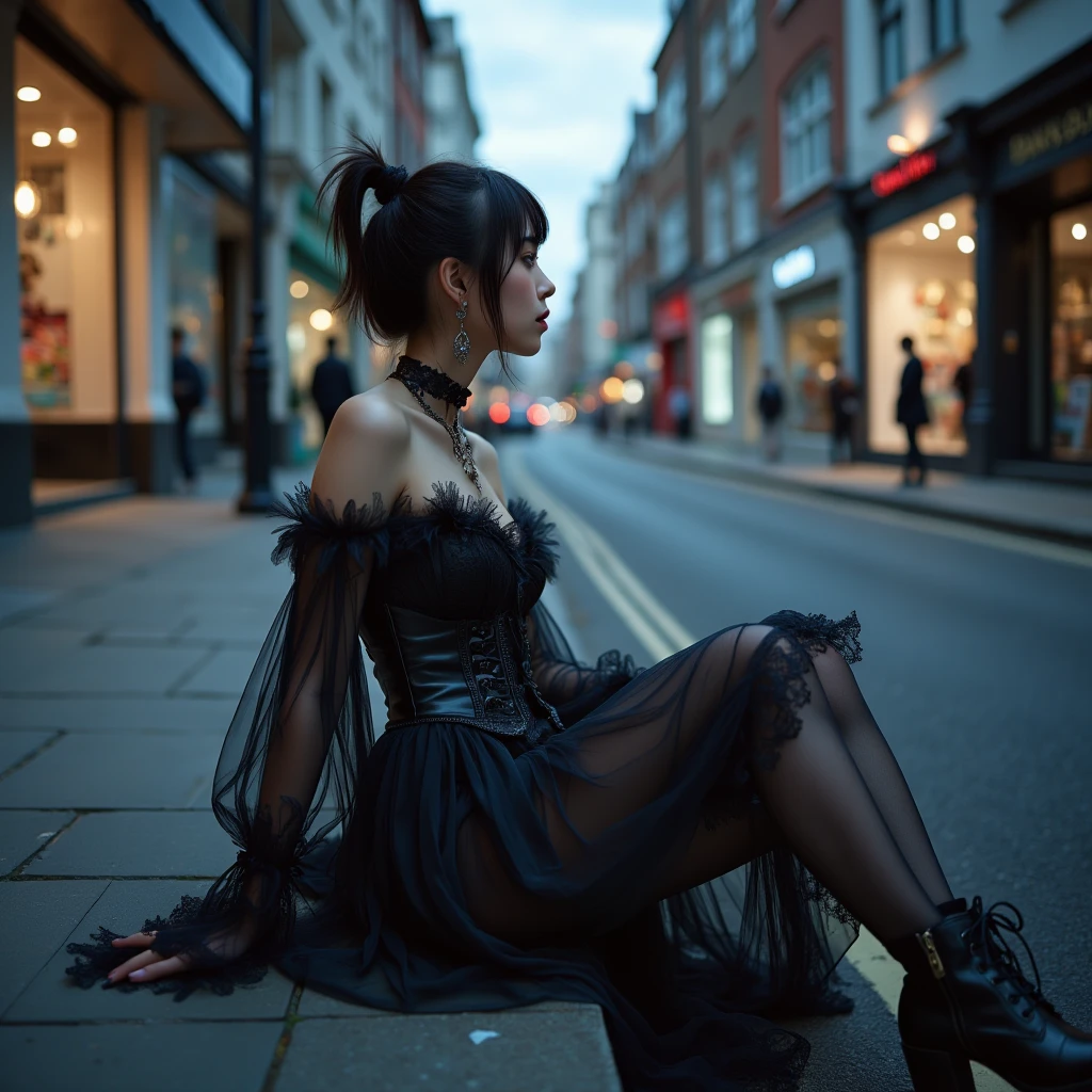 A cute gothic boy wearing very sensual women's clothing
