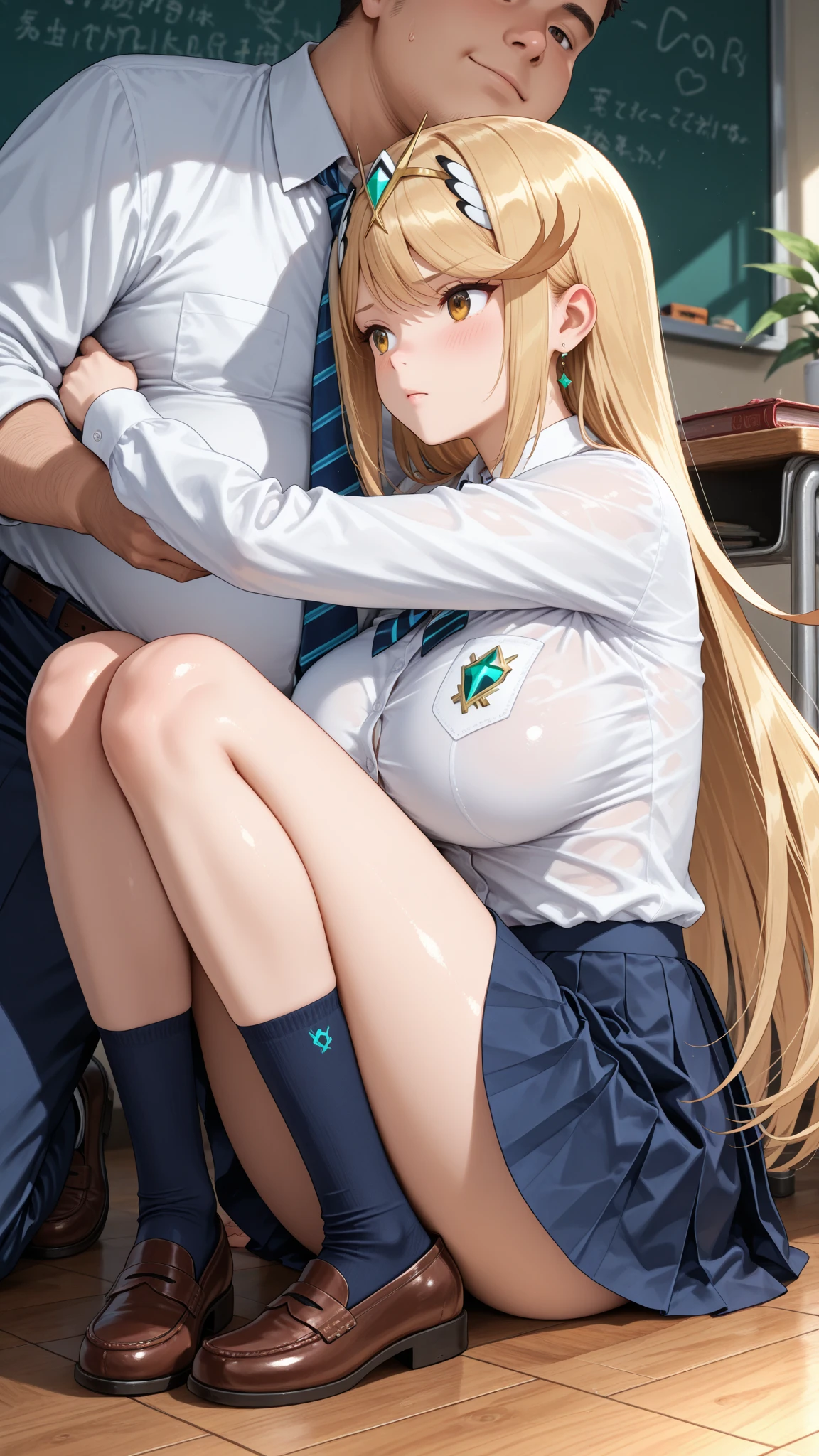 score_9, score_8_up, score_7_up, source_anime, (lying on back),from above floor,((((wrestling ring)))), ((1girl)and(2shota boys)),(height difference),hetero,(1girl),((((muscular)))),(long hair),straight hair, (blonde hair), light blue eyes, (huge breasts), pale skin,shiny skin, (rolling eyes:1.4),(trembling),((((bruises on body,many lot of excessive bruises)))),beaten((She wears braided bun, hair blue small bow, (white blouse, collared shirt, long sleeves), blue neck ribbon, (medium skirt, high-waist skirt, blue skirt, pleated skirt,) black pantyhose)), cum in pussy,(cum on clothes:1.4), cum on breasts,cum on body,cum facial, bukkake, cum in mouth,cum on hair,(excessive cum), (2shota boys,short stature:1.4),((smug)), small penis, fellatio, (((irrumatio))), sobbing, ((((head back,look up reverse_fellatio, irrumatio from head)))),((((rape,veiny penis,vaginal penis,missionary sex, fellatio,deepthroat,motion lines,^^^,exccesive cum)))), open mouth,penis in mouth, irrumatio,swallowing penis,clothed sex,