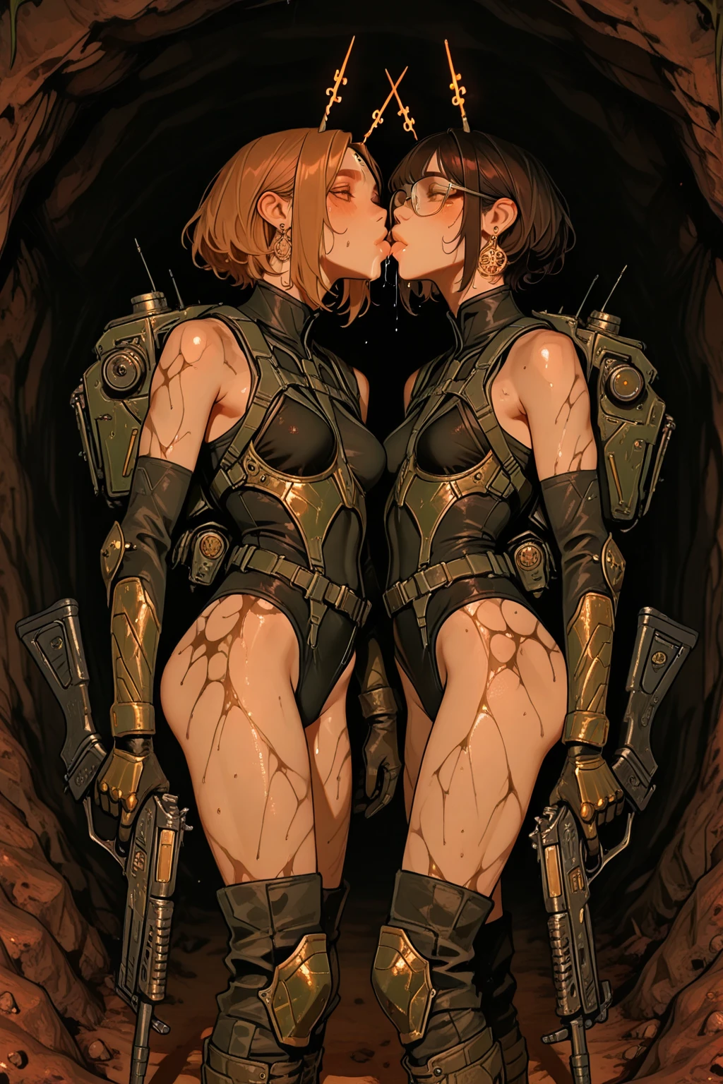 3 brown skinned naked girls wearing blindfolds and muzzle gags