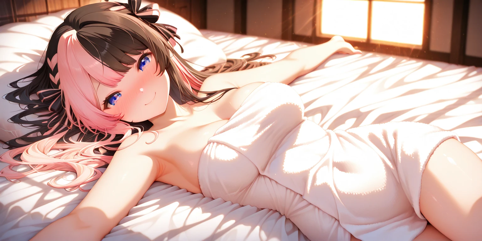 (absurderes、Absolute resolution、incredibly absurdness、hight resolution、ultra-detailliert:1.0、Official art)、​master piece, Sharp Focus ,Delicate Beautiful Hair and Eyes and Face, Lifelike, Hyper-detailing, a matural female, Dynamic Hair, slender,pale skin, Wearing a white collard shirt, ((Wearing white panties)), natural(Colossal tits:1.2), exposed breast,Side,((The areol)),(teats),  Beautiful cute woman,(((cum on the body))),((Bukkake)),(Delicate jet-black hair),(length hair),Delicate dark blue eyes, is crying, , Frightened look,(Lying face down on the bed), Lying face down, (Hug a pillow),((profile)), Buttocks,,buttock,Angle from diagonally behind,Buttocks seen from behind