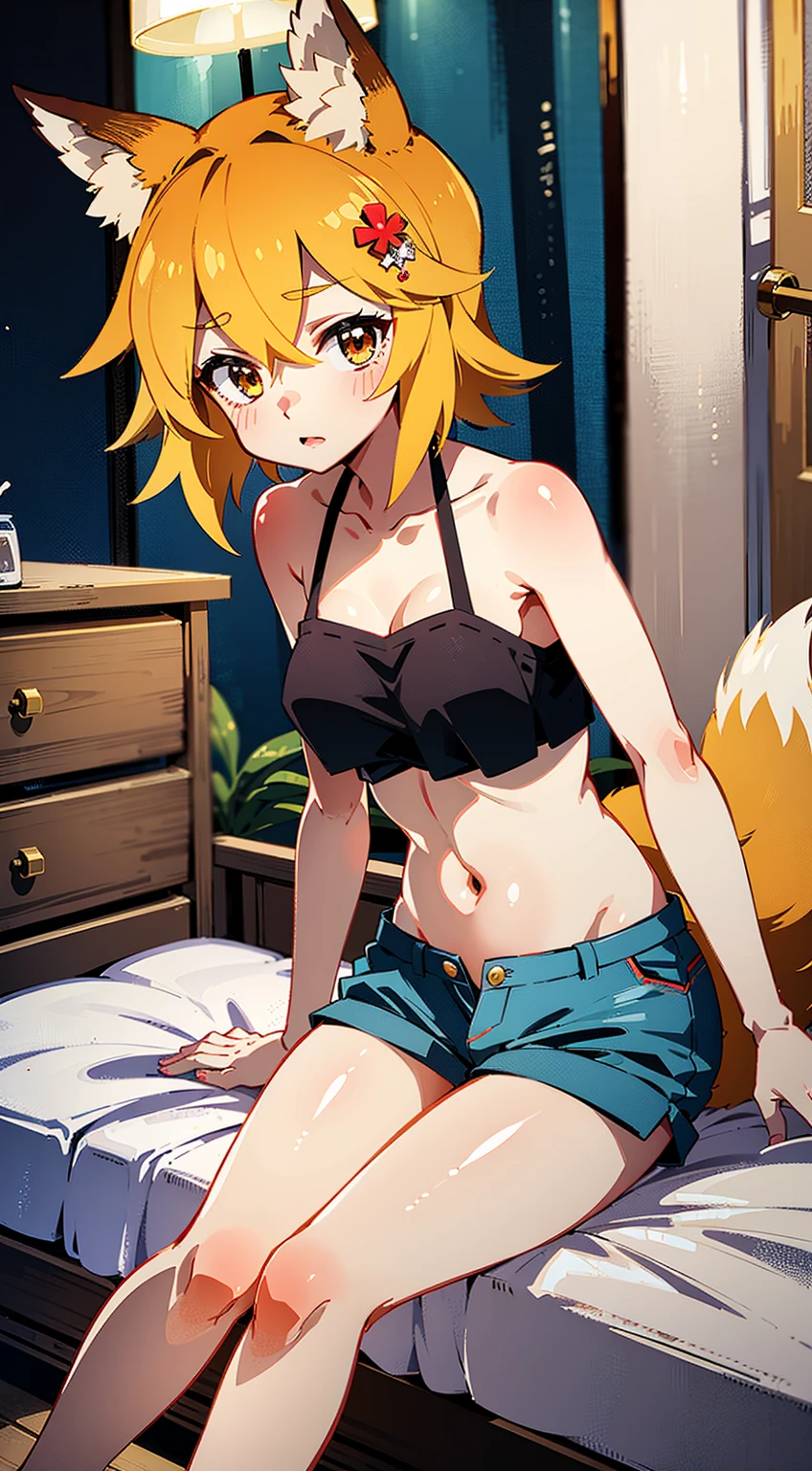 <lora:tailsko:1> tailsko, furry, anthro fox girl, lying on bed, grin, looking at viewer, small nipples, face in love, (blush1.2), exhausted, yellow fluffy fur,
(masterpiece:1.2), (highly detailed:1.2), (intricate:1.2), (best quality:1.2), (realistic:1.2), (photographic:1.2),
cinematic light, vivid colors,
<lora:ChapayevPrisoner:0.8> chapa, metal collar, shackles, torn shirt, chain, cuffs