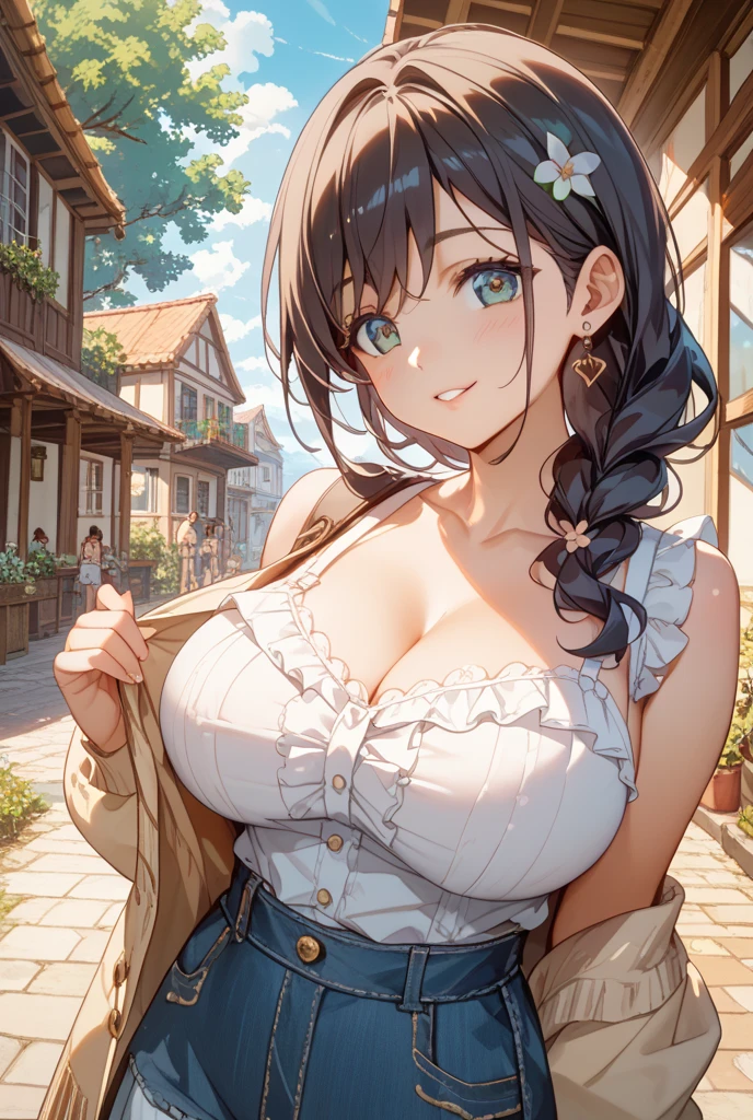 (highest quallity、high resolution、work of art)、(Art Anime 4K)、(photorrealistic)、((beautiful landscape photography))、((Beautiful sensual girl with big breasts, close up))、(perfectbody) cinema lighting、ray tracing、smooth light、Celtic landscape on a misty morning、Create a magical scene in a misty meadow on a calm morning、Draw delicate, blurred strokes、place々flowers bloom、(Sargent style watercolor)、(Edmundo Leighton style)、