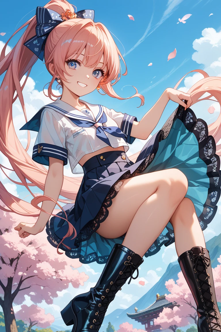 The skirt is blown up by the wind、