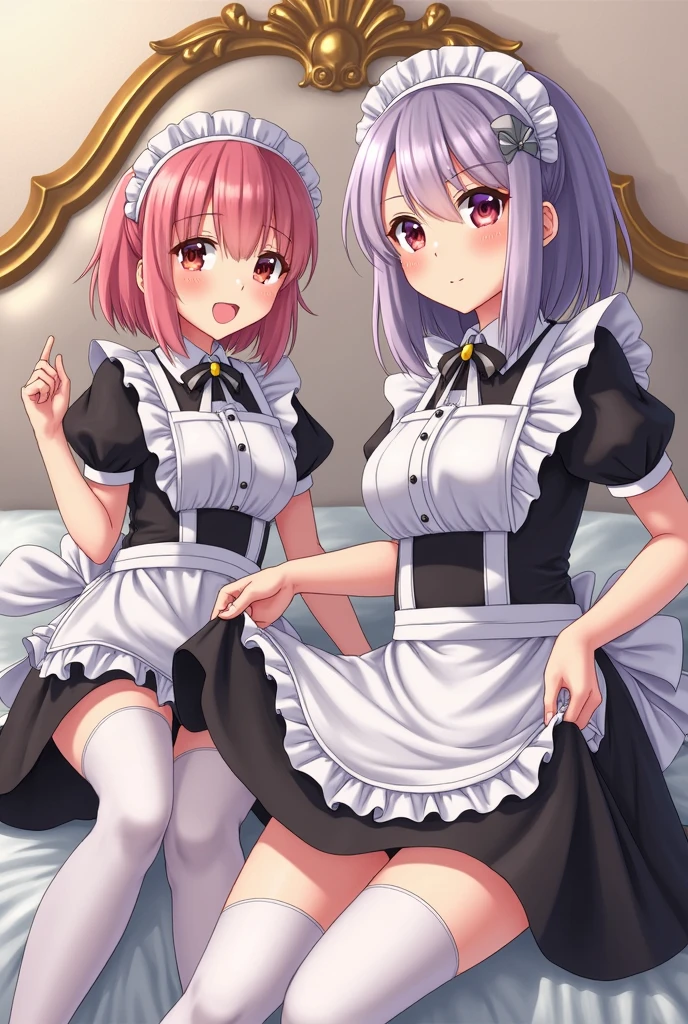 Photos taken by a professional photographer,Live action,4K、two women wearing maid clothes, anime maids riding early tanks, Artorian Pendragon, anime style like fate/Stay Night, Fate Grand Order, maid clothes, Ecchi anime style, characters from azur lane, Ecchi style, full body commission for, small curvy loli, Ecchi, anime girls in maid costumes