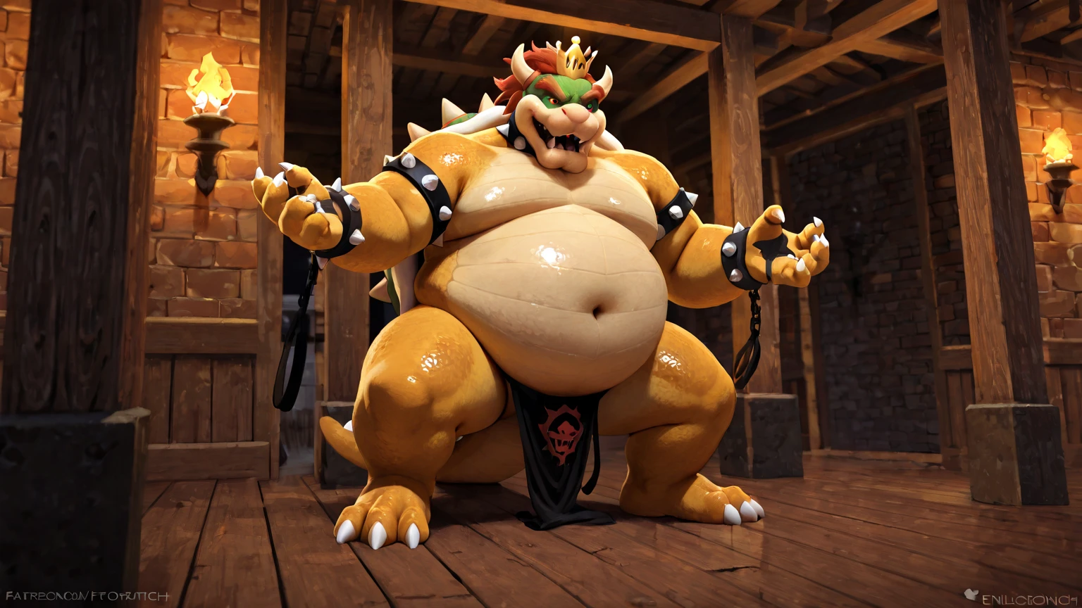 best quality,4k,highres,masterpiece:1.2,ultra-detailed,photorealistic:1.37,nude bowser shooting cum,erotic,detail description,muscular body,scaly skin,intense expression,fiery atmosphere,bright colors,dramatic lighting,burning castle background, cumshot, thick cum, masturbation, orgasm, overweight, chubby, musclegut, pecs, sweat, musk