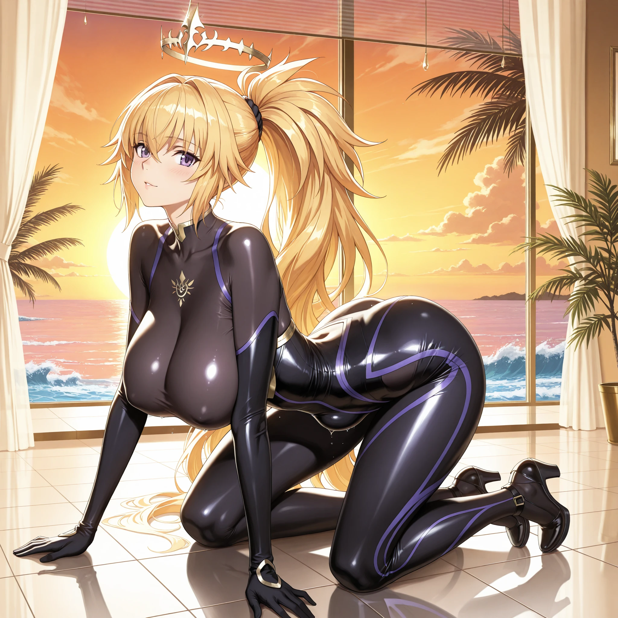 big muscular, women, black, latex, sexy, blond long hair, 200cm tall, sea, nipple, wolf furry, big boobs, tail, femdom, beautiful,sexy pose,anal, pussy