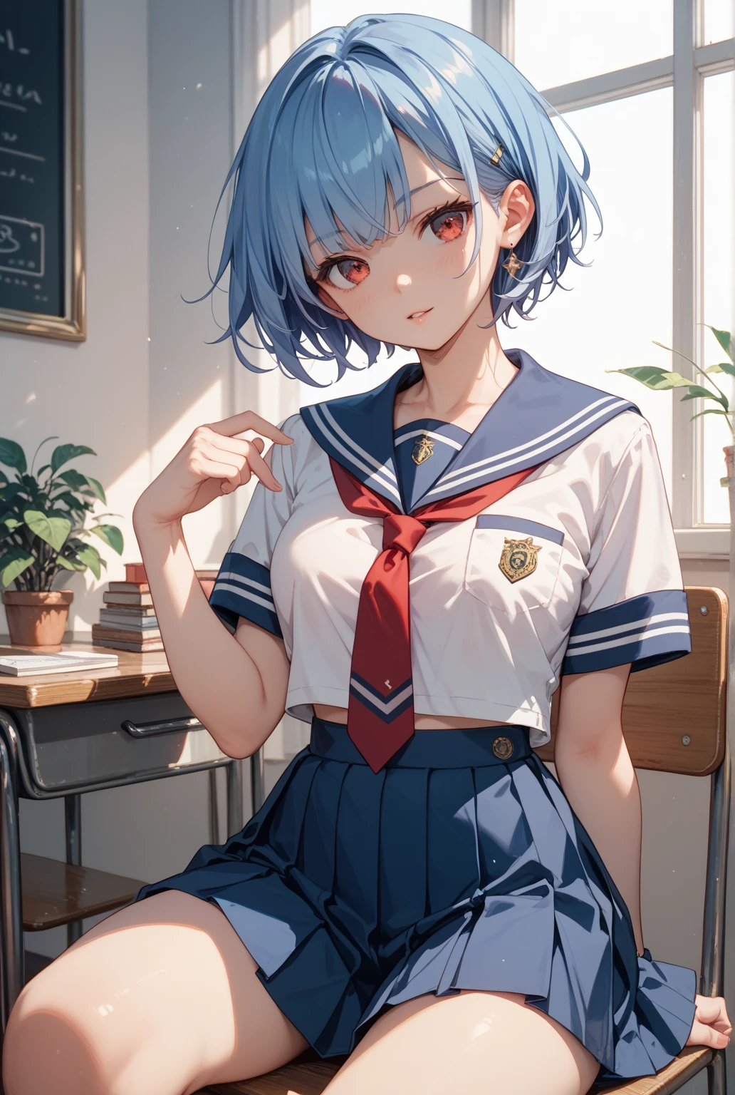 Re:Zero's Rem、light blue hair、short hair、table top、High resolution、lots of girlultiple girls、large crowd、lots of cute girls、big and full breasts、naughty body、See-through、throw、、whole body、Are standing、Look up at me、confused face、blush、embarrassing、Excited、white breath、black pantyhose、female shape'Private parts are clearly visible、I can see your nipples、gingham check skirt、micro mini skirt、very short skirt、Many people々々々々、in the crowd、bare chest、show your chest、Upper grade、A lot of milk comes out from the nipples、Breast milk gushes from the nipple、sailor suit、半袖のsailor suit、high school uniform、Cat ear、Bangs that cover one eye、pink hairpin、From above、black loafer shoes、white pantyhose、open your legs、open thighs、sunflower field
