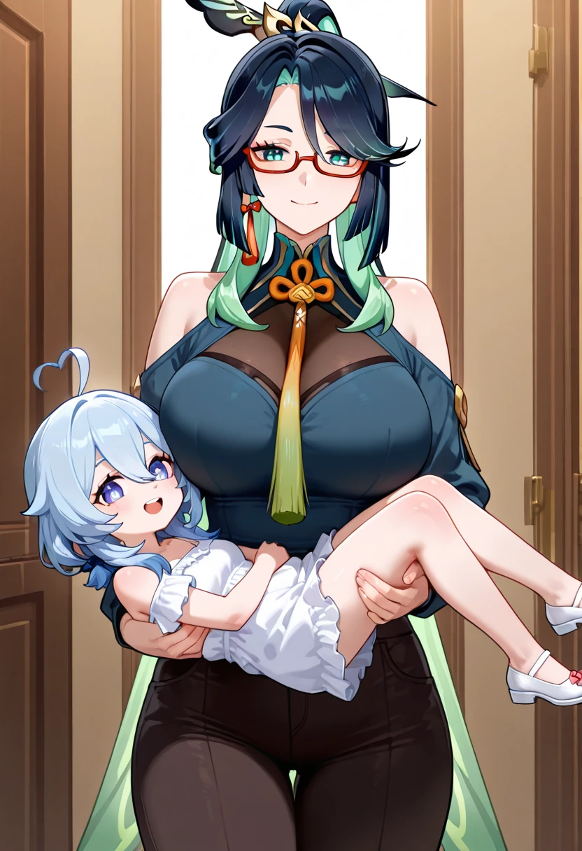 Two women breastfeeding their children、1 girl with huge breasts、2 girls、Three beautiful boys、blue hair, put your hand on someone'head、、masterpiece、top quality、Very detailed、Big Tits(Big Tits:1.5)The milk comes out 。boy sucks nipple。A lot of milk leaks from the breast