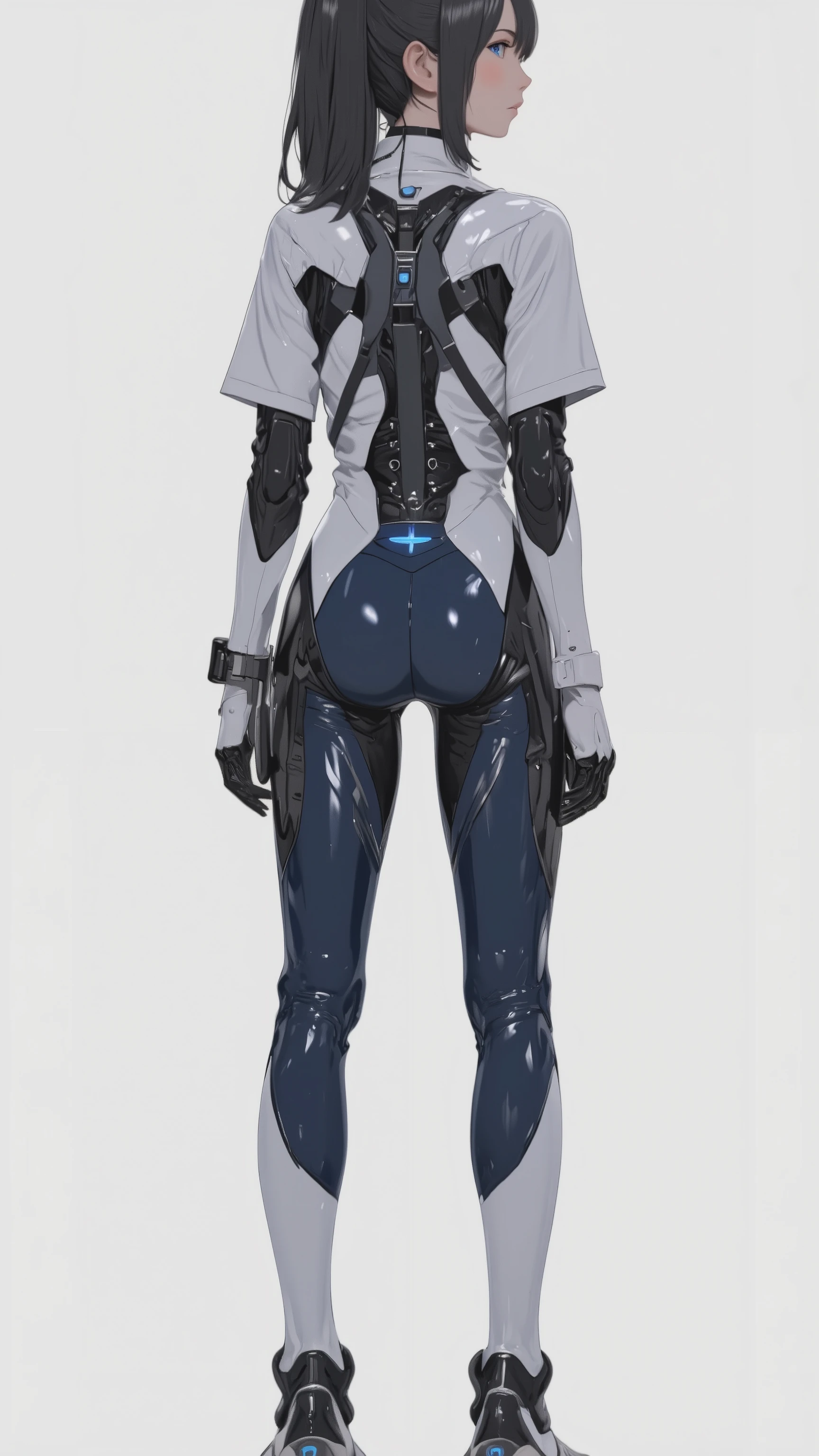 (8k, RAW photo, best quality, masterpiece:1.2), (realistic, photo-realistic:1.37), ultra detail, reika, large breasts, black leather bodysuit, from back, fat ass, full body