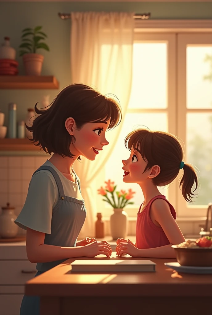 An artistic representation of a silhouette of a mother and her daughter cooking on a classic kitchen, (watercolor style), (((highly dynamic))).