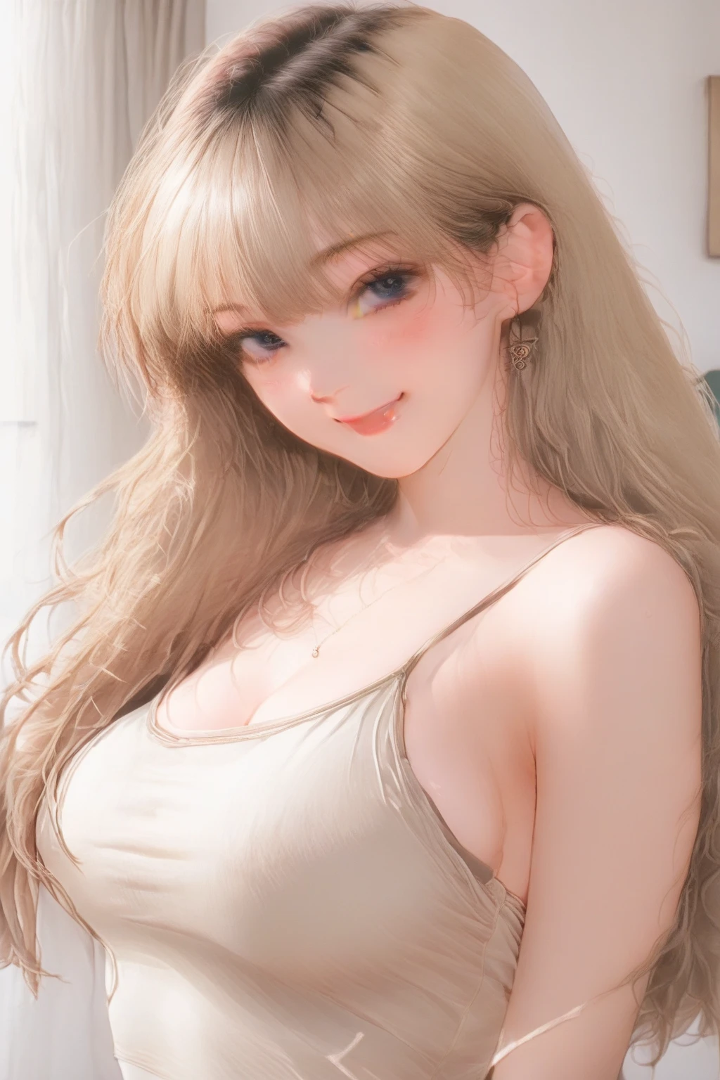 1girl in, age19, Solo, Long hair, Colossal tits, Looking at Viewer, blondehair, Bare shoulders, Brown eyes, jewely, Full body, a necklace, off shoulders, Sweaters, Realistic, A sexy