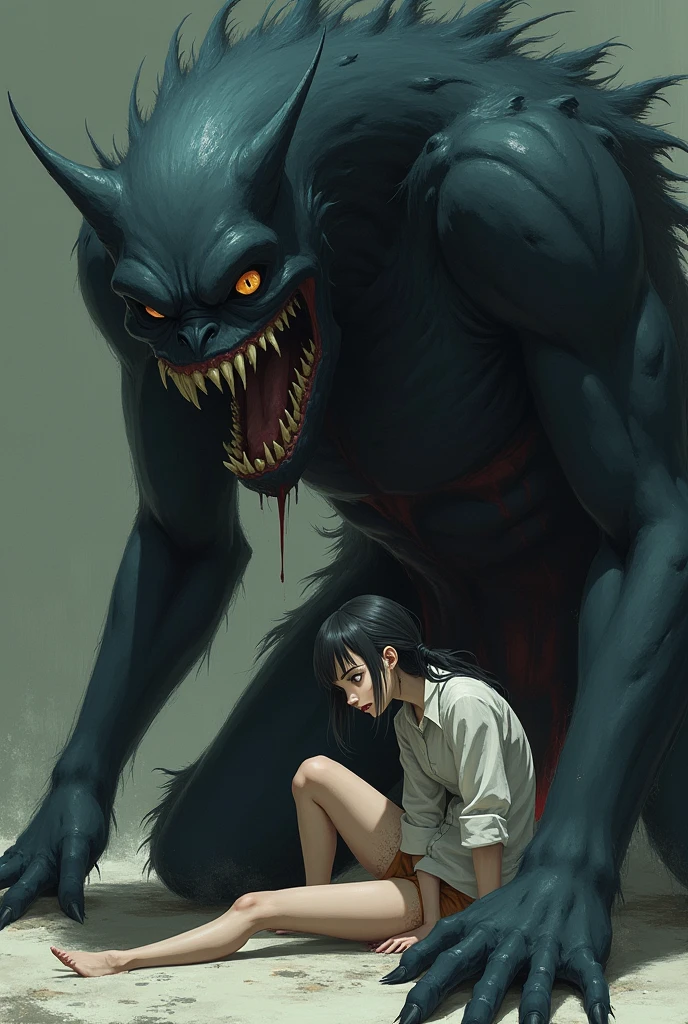(best quality, masterpiece), fox Monsters, 1girl, holding leash, dark mood,