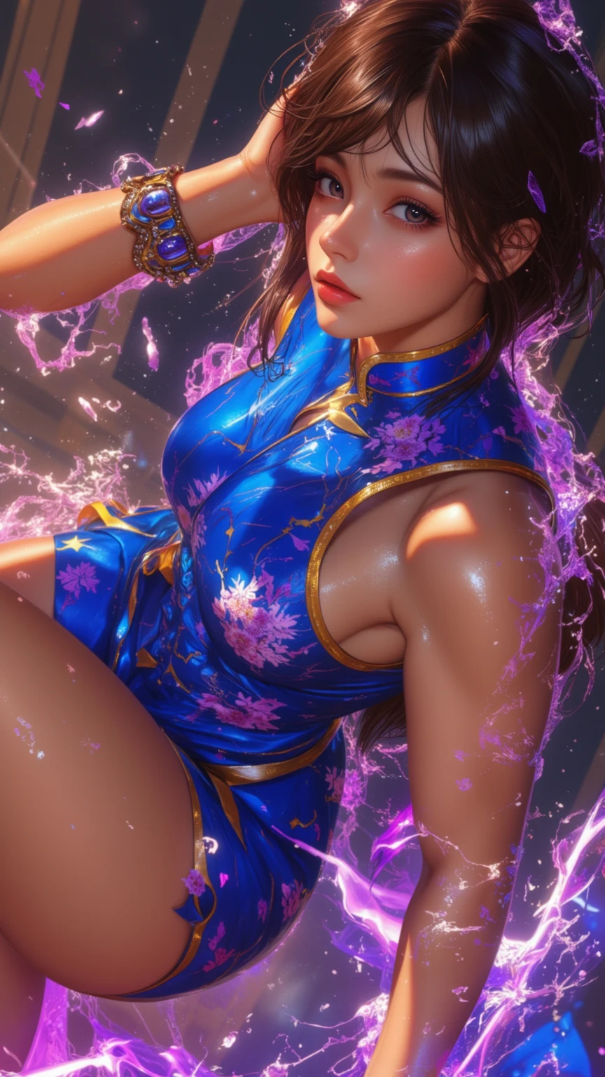 Chun Li, thin legs, wounded, bleeding, fighting posture --auto --s2