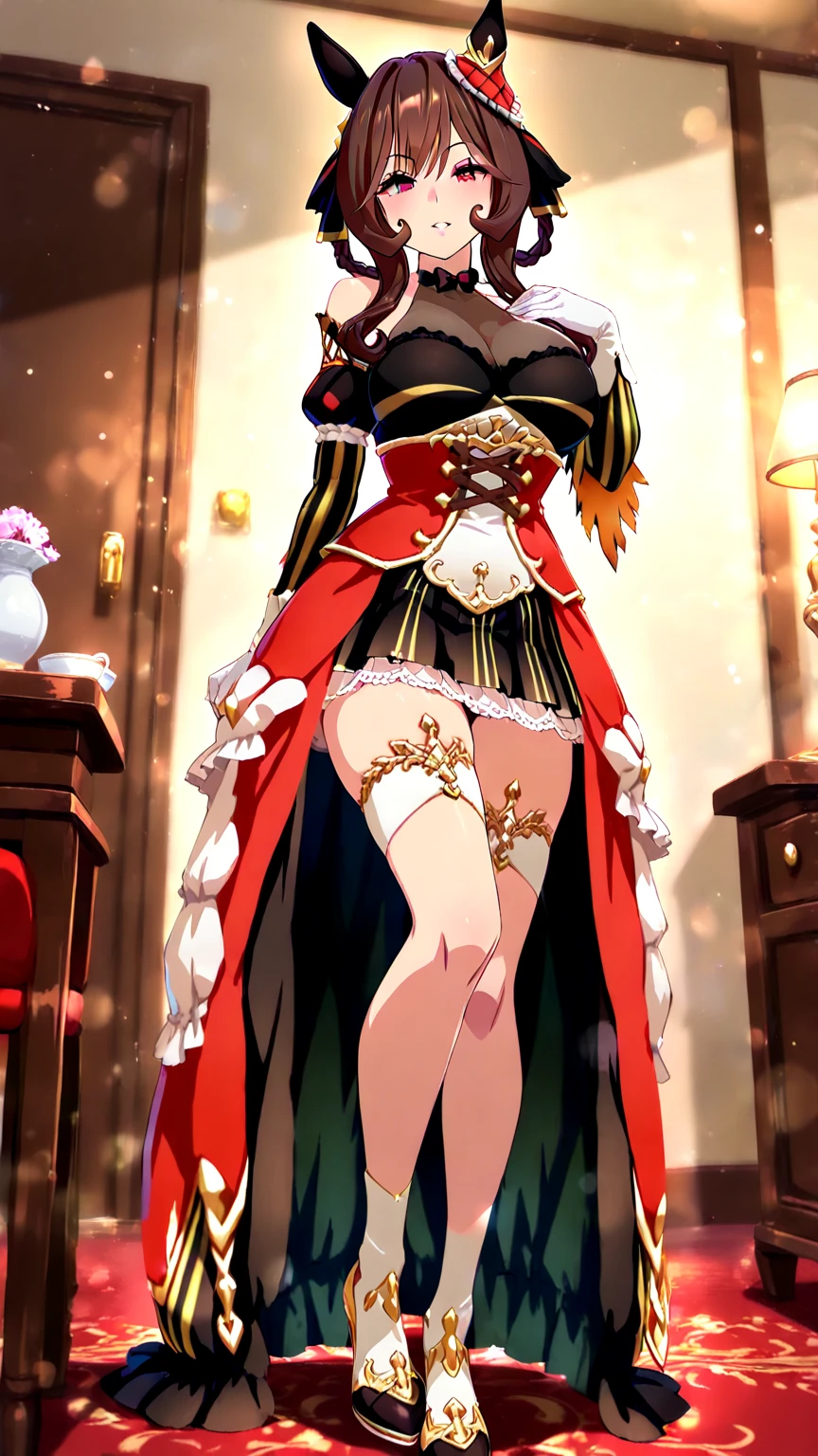 Masterpiece、最high quality、high quality、High definition、High resolution、High detail、Lens flare、Ray Tracing、high qualityのテクスチャー、high qualityの影、Beautiful details、Detailed explanation、Detailed texture、Realistic facial expression、Realistic and colorful、Slender、Cinematic Light、Side light、Sharp Focus、(1 Girl:1.3)、(Intricate detailakeup、Pure Eros Face_v1:0.5)、(Details Beautiful delicate face、Detailed beautiful delicate eyes、Perfect Facial Proportions、Detailed skin、Charm)、Fancy Twin Tails、Beautiful bangs、(Pink and red gradient hair color）、slender、(Large upward-facing breasts)、(Detailed crotch、V-Cut、High Leg、Thong)、Thighs、Dress shirt、Removing the Sleeve、boots、Provocative attitude、Release your knees、Leg spread、Raise your arms、Low-angle composition、(Take a deep breath、Work on this image step by step)