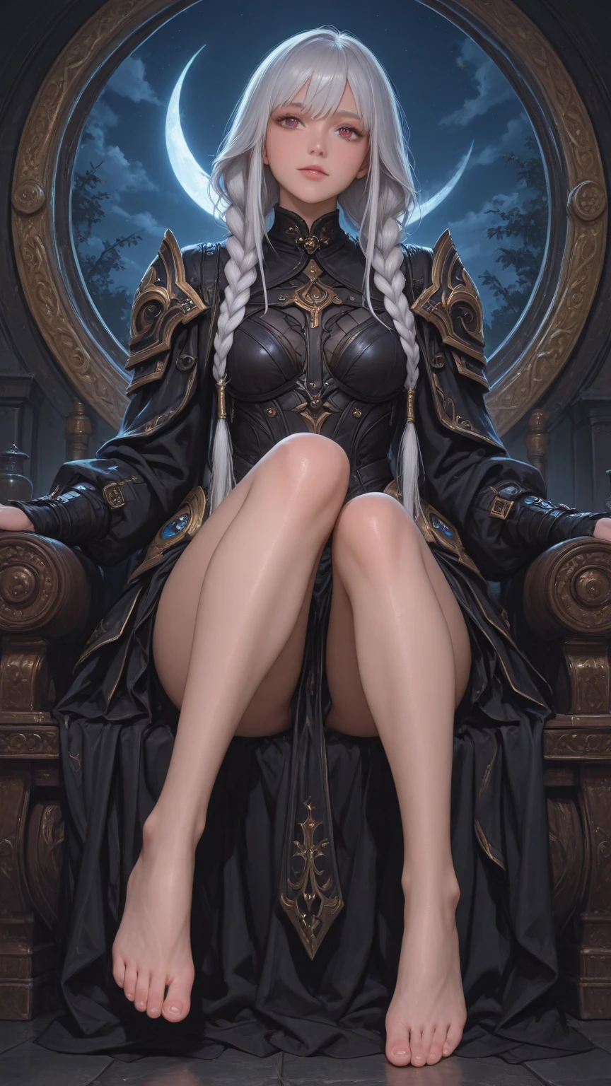 (extremely detailed CG unity 4k wallpaper),(masterpiece),(best quality),(ultra-detailed),(best illustration),(best shadow),(absurdres),(detailed background), Detailed face, Detailed hair, official art, unity 8k wallpaper, super detailed, beautiful, Dark souls aesthetic, Very long white hair, Pale skin, Priestess, Dark Fantasy, Blindfolded, Thick thighs, Big ass, Big , Barefoot,