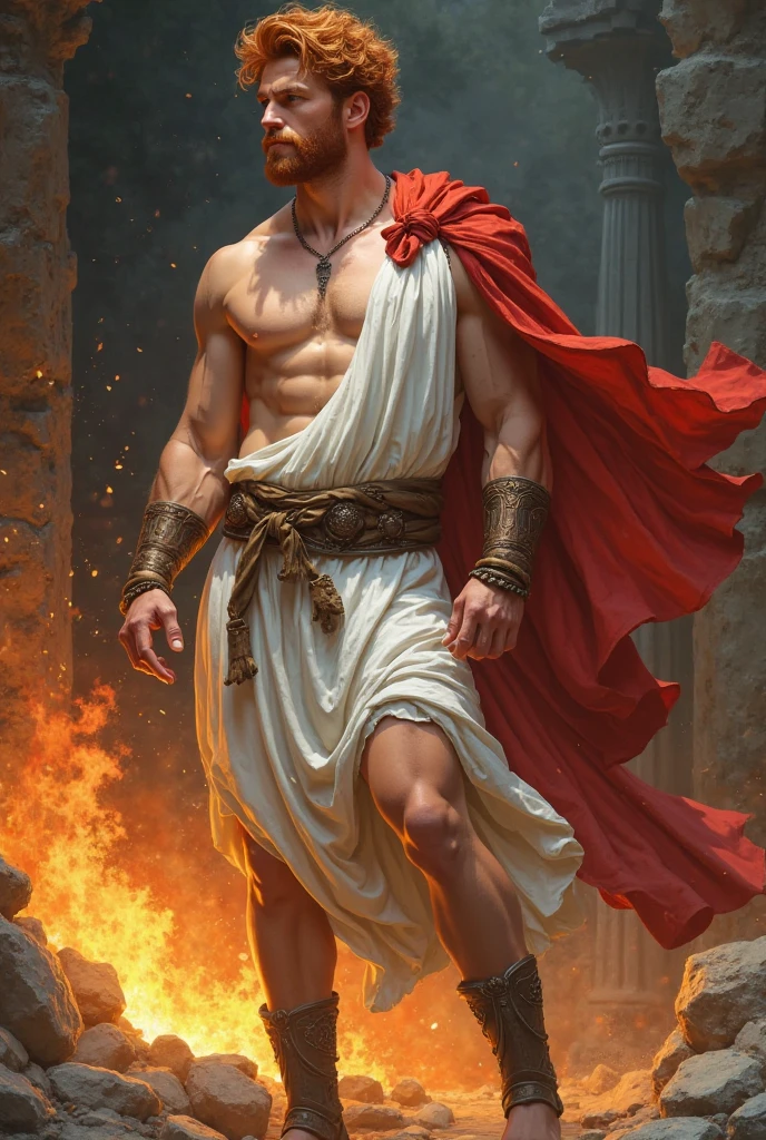 a young man in his twanties, he is from fantasy forld and he is king in fire kingdom, he has short dark black hair as night, he has stunnig beauty and deep big black eyes, his tan is like after 3 days in sun only, he has misterious look and his beauty is mystical, he is athletic and strong also he is tall, show him in full image