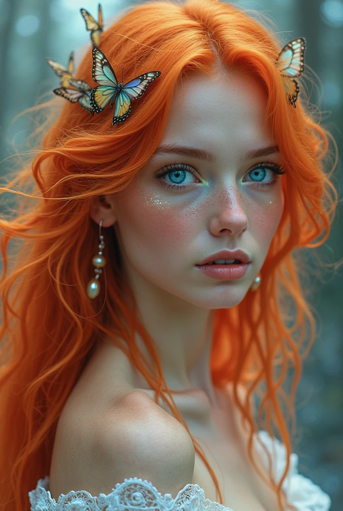 ((ultra detailed, masterpiece, absurdres))
1young girl, very big tits, freckles, frontal view, extreme white skin, light blue eyes, extreme orange bright hair, looking at viewer, portrait, in a corn field, long very curly hair, puffy nipples, blue alien markings on skin, elf ears, urban accessoires, wild girl look