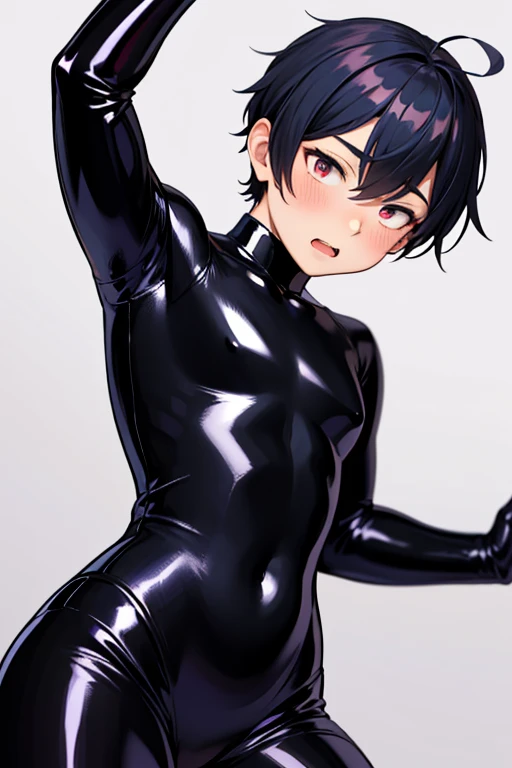 Kingdom hearts、((sky))、Arms behind back、Yellow glowing eyes、sweating、Black drip、（A young boy is restrained and has a large erection、Kneeling with the crotch open、Shota、Mouth gag、first round）、naked、Brown Hair、cute、Spiky hair、Are crying、Looks disgusting、（（A tight-fitting rubber suit、））Night cityscape、Back Alley、sexy、from the front、Erect penis