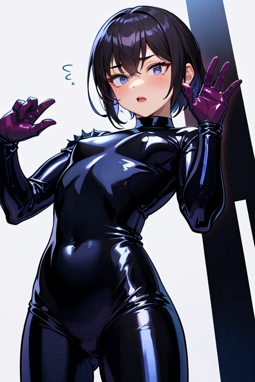 salute, 1 Small penis boy, Rubber Suit, bodysuit, mucus, empty eyes, heart shaped pupils, mind control, nsfw, humid, fog, Nipple piercing, womb tattoo, orgasm, depravity, highly detailed, masterpiece, Highest quality,