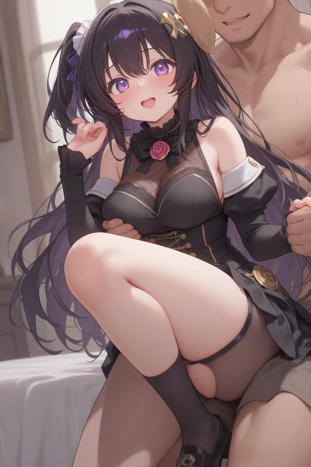 A slender girl with an ahegao face and a fat man having sex doggystyle position Creampie