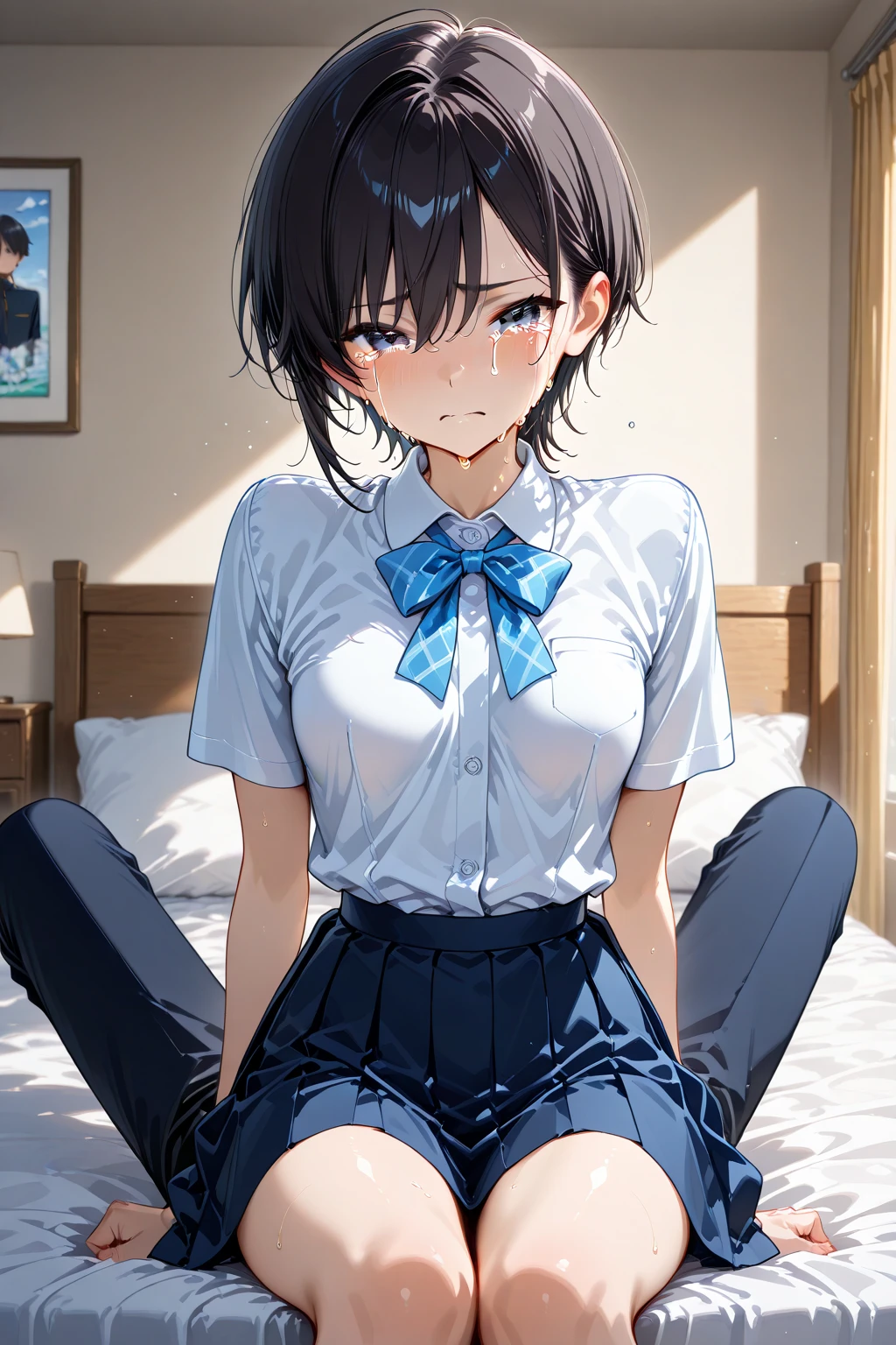 ((Voyeur of changing clothes)), ((腕をchestの前で組む)), pretty asian girl in lacey underwear with clothes on top covering her, One person, alone, underwear, panties, Butt, good, chest, breast, Knee socks, Underarm, Black Hair, (Browsing Caution), ((masterpiece)), ((Highest quality)), (Very detailed), cute, (device), ((Very detailed)), 4K, (8k), Highest quality, (beautiful), Genuineistic, Genuine