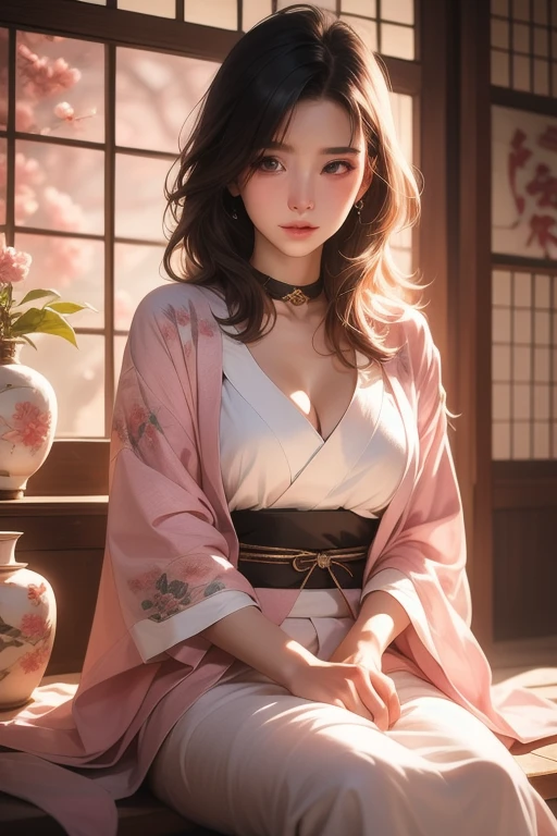 Amazing 20 year old girl, wearing samurai style kimono, detailed gorgeous face, dynamic pose, styled by artists such as Russ Mills, Darek Zabrokki, Ivan Lariashvili, Jean-Baptiste Monge. With her shirtless and a cherry blossom tattoo dancing across her back, paper textures, pulp cartoons, and dramatic lighting are perfectly shaded. The artwork should be centered, stylized and well crafted. Thanvirtamim. High quality detail, art station, concept art, smooth and sharp focus, illustration, highly detailed, soft and natural volume cinematic perfect lighting, intricate artwork masterpiece, her for a smile Rendered at 8K resolution --auto --s2