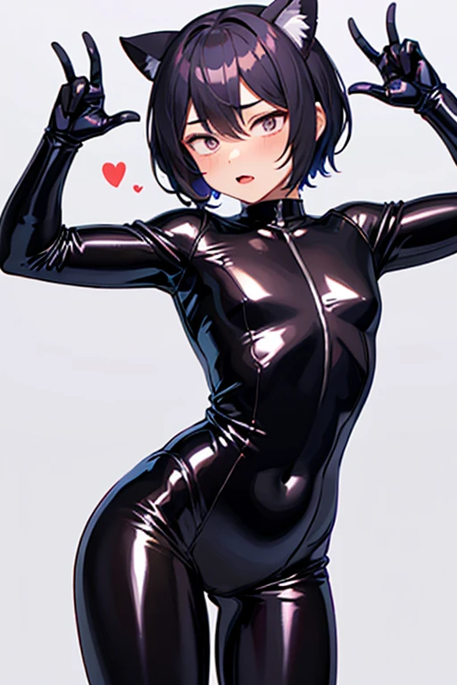 Black tight suit,blush,Black Hair,Serious face,blue eyes,Are standing,smile,Large Breasts,Boyish hairstyles,short hair,Back view,Butt,Videl,On all fours
