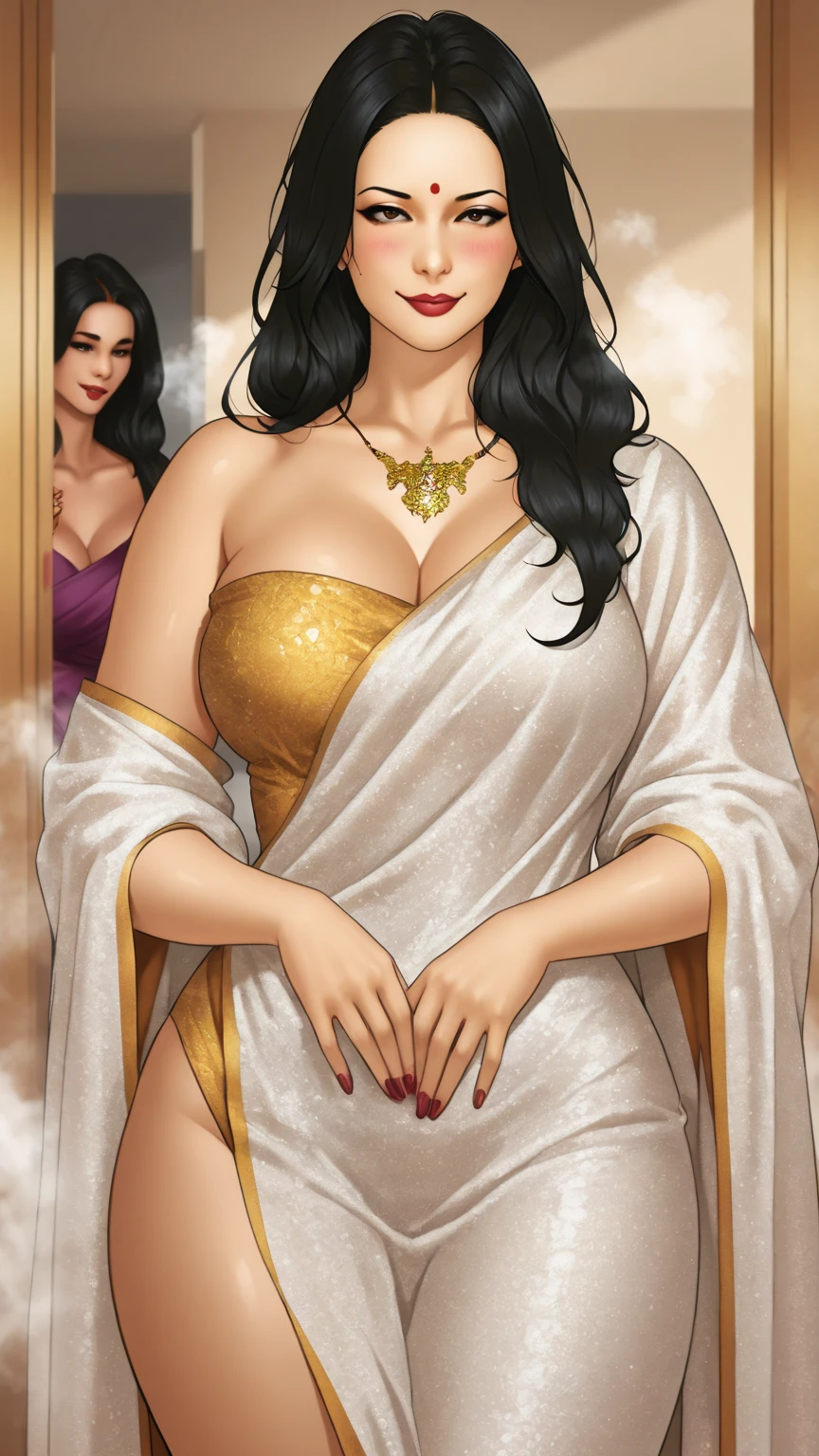 Hot sexy beautiful one princess with hugging ugly fat old man, long sparkling chandelier earrings,big breasts, ,black hair ,blush,blue eyes,red lipstick, chandelier jewelry,makeup, ornament, chandelier necklace,waist chain, rings,bangles,hair flower brochure,hair pins,hair chain, royal palaces and grand architecture, Traditional Indian sari, elegant draping style, intricate floral motifs, handwoven silk material, embellished with sequins and beads, sparkling gemstones and gold accents, artistic rendering of Indian culture, traditional jewelry and accessories, indian traditional wedding saree, crown ,