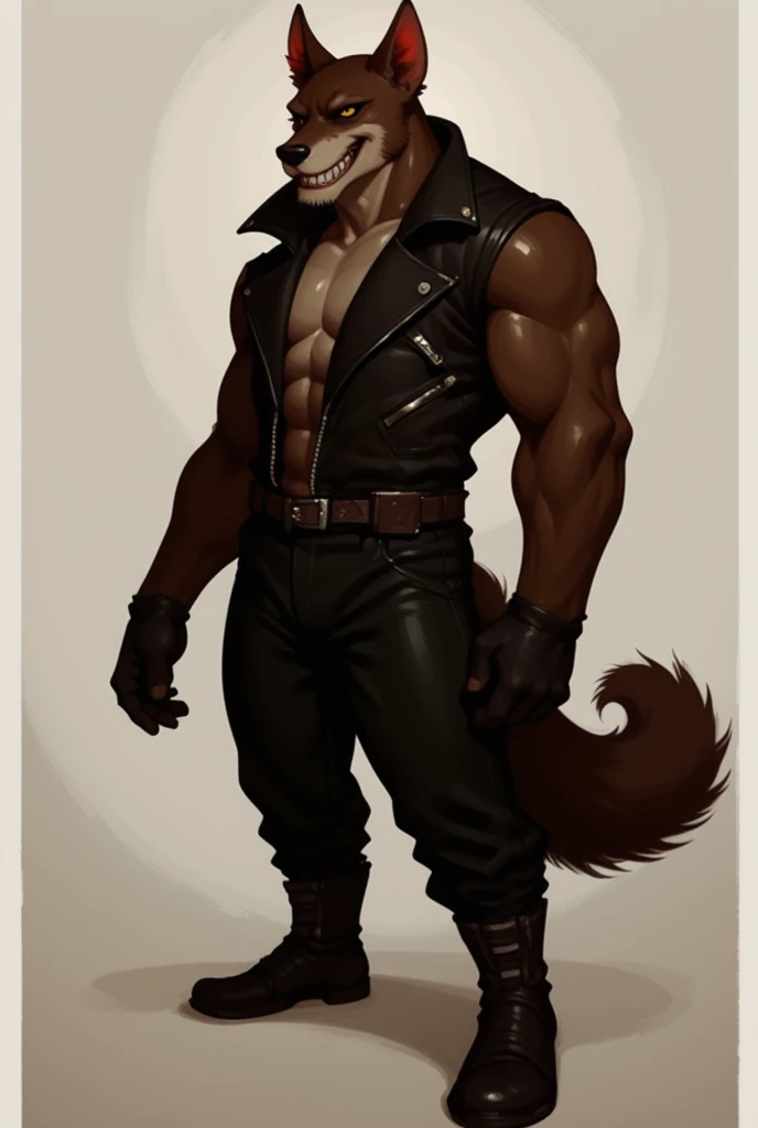 sozinho, masculino, corpo forte, lion tin on his side with one arm behind his head without clothes , wearing only latex pants, corpo inteiro, usando botas de couro