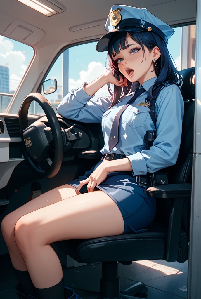 Highest quality、masterpiece、High sensitivity、High resolution、detailed、One Woman、Slim Body、Woman police officer、Under crackdown、