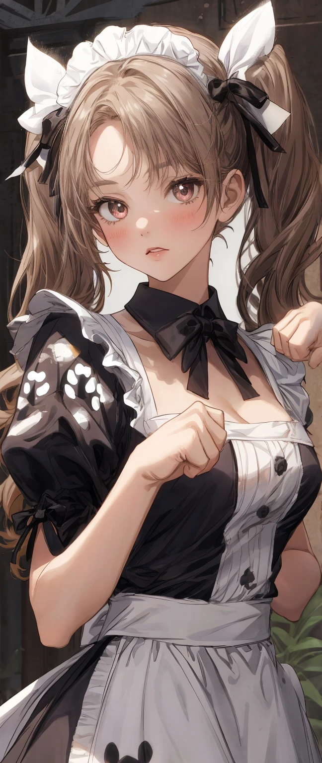 masterpiece, Highest quality, Very detailed, One girl, evaluation: Sensitive, ((Gothic Lolita Fashion, Black clothes, Frills)), ((Change of clothes, Open clothes, Unfinished garment, White bra, White panties)), (((17 years old, Pink Eyes, Cute eyes, Highlight Eyes:1.2, Very cute face, Hair Ribbon, Detailed Hair, Light brown hair, Long, thick, wavy twin tails:1.2, bangs, Medium chest, blush:1.3, shy:1.2, Lips parted))), ((Cowboy Shot)), bed、Flip up the skirt、Nipples、I can see the boobs