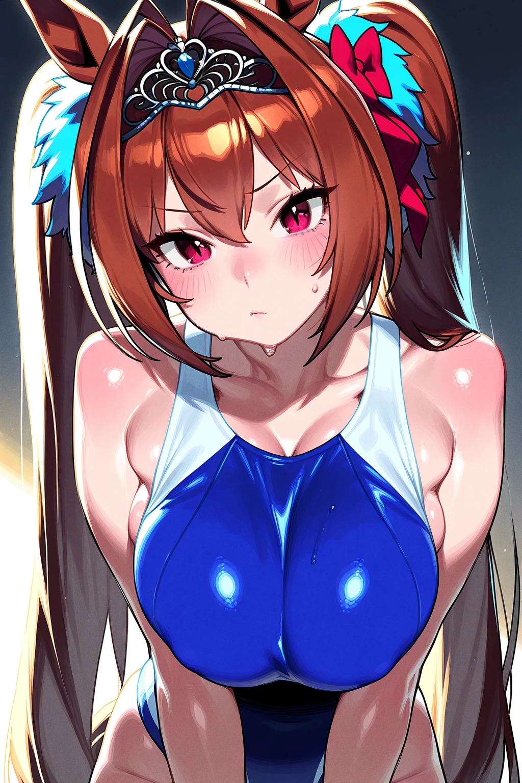 (Highest quality、Masterpiece、Very detailed、4K)、One Woman、17 years old、Brown Hair、short hair、(((Nakano Miku)))、headphone、chest、arm、Beautiful armpits、(Beautiful thighs)、Beautiful navel、(Slingshot Bikini)、(((slingshot swimsuit))) (nsfw)