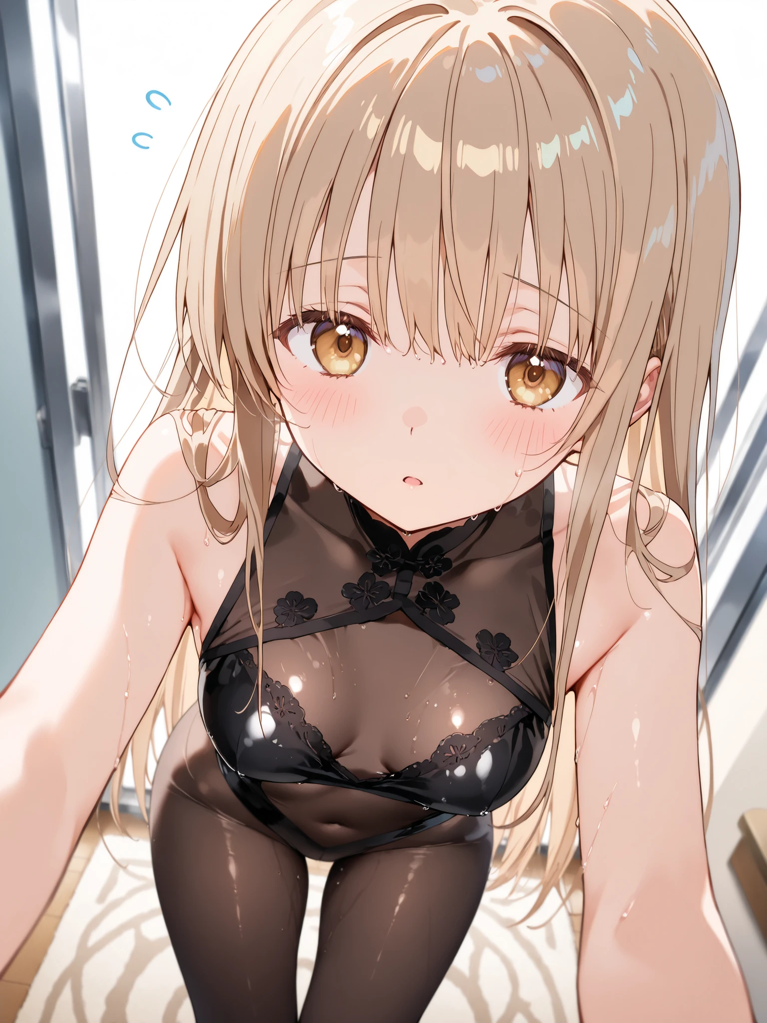 #基本 
女の子がphotographのポーズをとっている, ((One Girl)), ((Baby Face:1.5)), ((cute:1.6)), ((low length:2.0)), ((Child body type:2.0, 5 years old:1.6)), 
break 
 
((black leotard:1.4) : ((Sheer:1.5)) + (((Nude Fishnet Body Stocking))) + (Covered nipples:1.4) + (super super high leg:2.0) + High neck sleeveless + one-piece tan) + (Sheerelbow gloves) + ((Black knee-high stockings:1.4) : (Sheer:1.4) + (Sweaty feet:1.2) + (Shiny:1.2)) + Glossy black high heels, break 

#Features 
((Blonde)), (Bangs that expose the forehead:1.5 + I can see a beautiful forehead:1.5), (Long Hair),  
(Droopy eyes, blue eyes), (Small breasts:2.0 + Flat chest:2.0), 
#break 

#background environment 
(noon, (Bedroom)), 
#Facial Expression Pose 
((Open your mouth wide:1.5), (Sticking out tongue:2.0, Long Tongue)), (Drooling from the mouth, Saliva marks, Drool from the tongue:1.5), ((Stand with your feet slightly apart)), 
#composition 
((To the camera, Focus from below, Cowboy Shot)),  
break 

#Body parts elements Slim figure, 
(Detailed Hair, Beautiful Hair, Shiny Hair), 
(double eyelid, Long eyelashes), 
(Expression of fine eyes, Beautiful and delicate eyes, Sparkling eyes, Eye Reflexes, Glitter Eyeliner), 
(Human Ear), 
(Beautiful Nose, Thin Nose), 
(Glossy Lips, Beautiful Lips, Thick lips, Glossy Lips, Natural Cheeks), 
(Detailed face, Symmetrical facial features), 
(Detailed skin, Textured skin, Beautiful Skin, Glowing Skin), 
break 

#quality 
(((最高quality)), ((masterpiece)), ((Very detailed))), ((High resolution)), 
(Realistic), (Anatomically correct), (16K), (anime, comics), (3DCG), (oil), (Shiny painting), 

#(Realistic, photo-Realistic:1.37), (Anatomically correct), 
#((RAWphotograph)), (8k), (photograph), (3DCG), (Photorealistic), 
