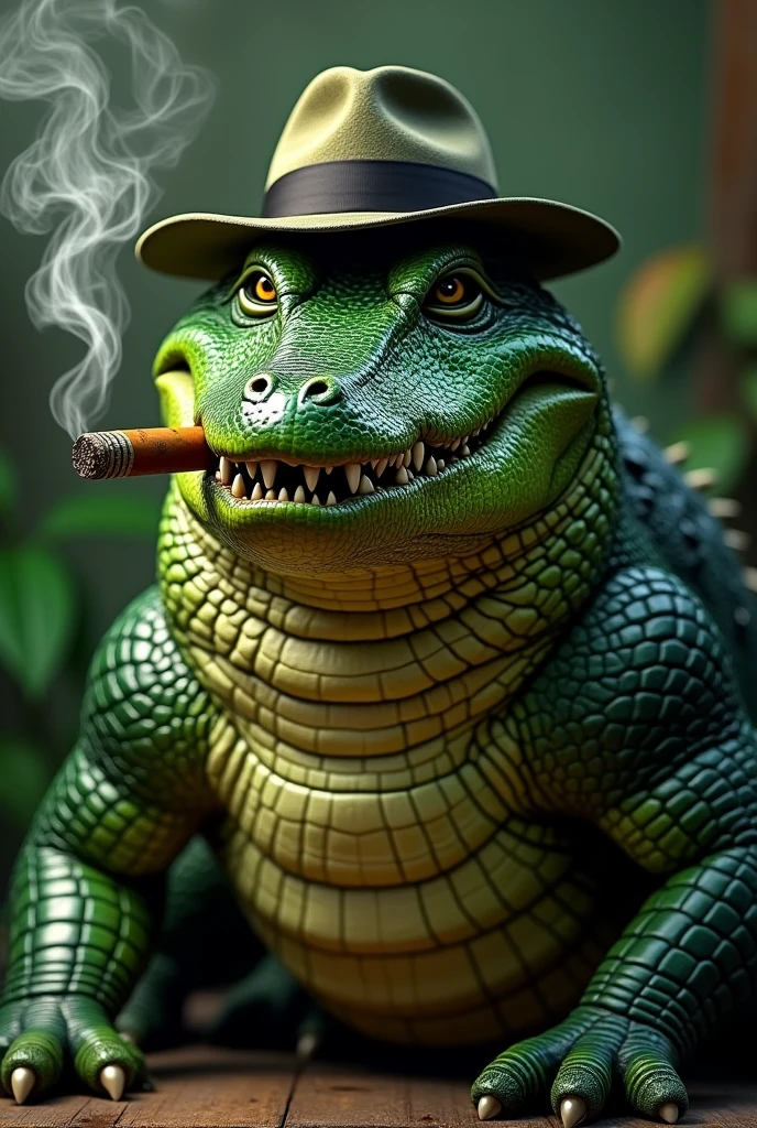 Wally Gator,  looking at viewer holding, Cigar, Dark Forest