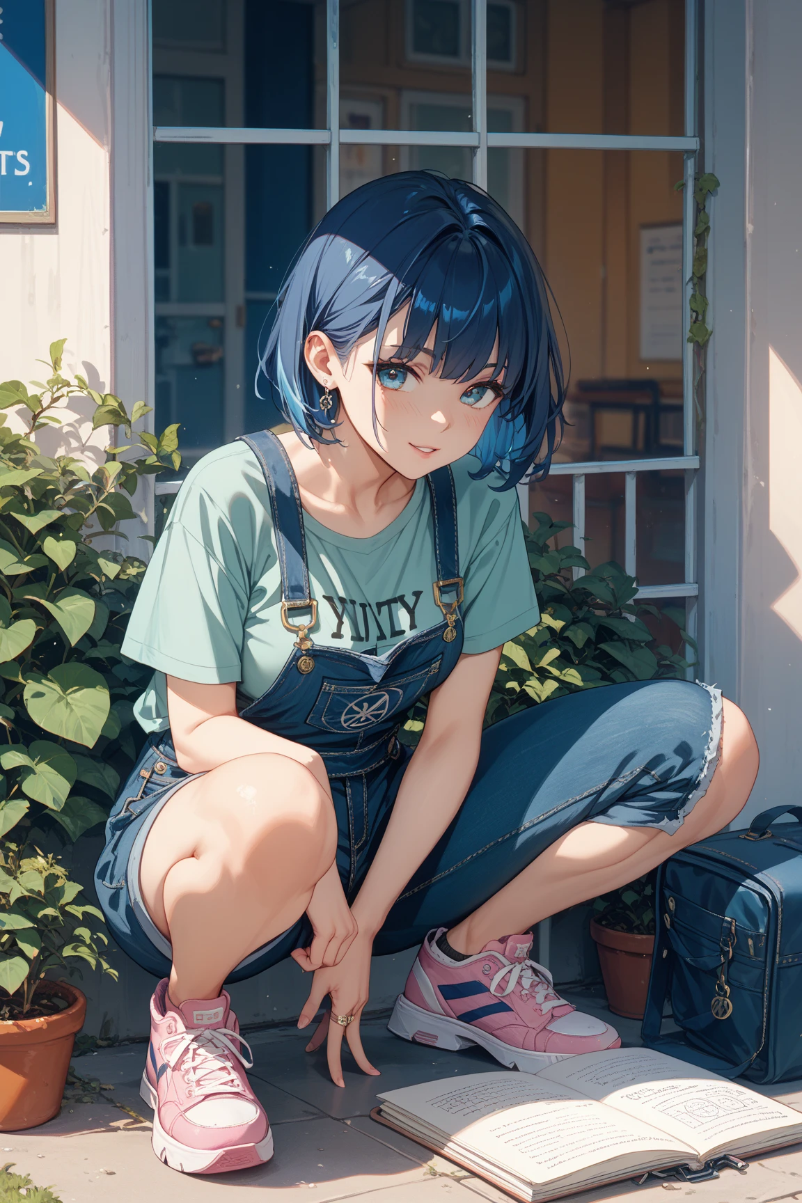 gender:Female length:160cm Measurements:B80 W60 H85 髪の色:Blue Hairstyle:Short bob eye color:Green Clothing:White mini dress、Earrings、necklace、ビーチサンダル gender:Female length:160cm Measurements:B80 W60 H85 髪の色:濃いBlue Hairstyle:Short bob eye color:Green Clothing:White short sleeve hoodie、Denim shorts