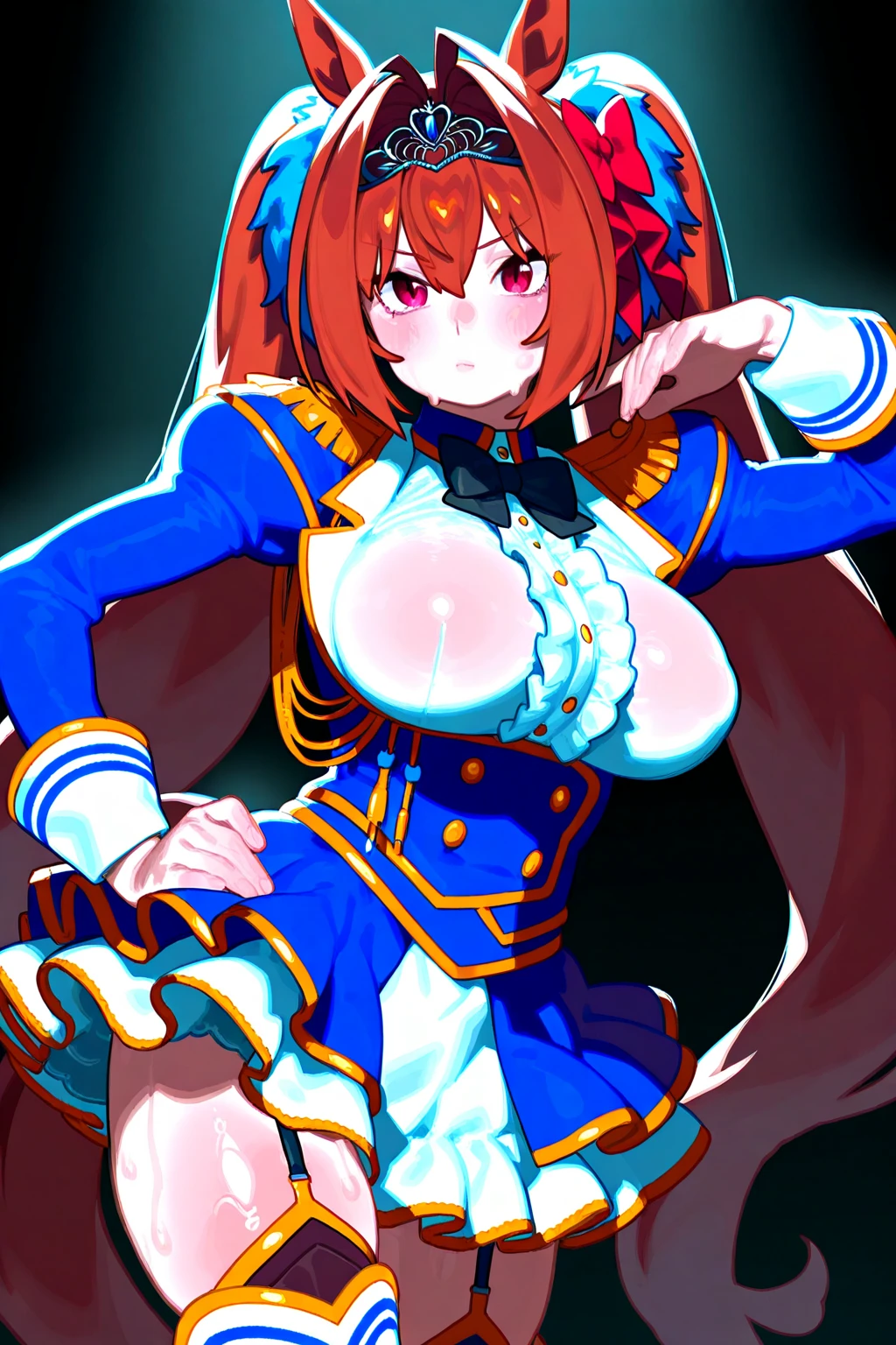 masterpiece, Highest quality,High resolution,Dorothy, Redhead,Red eyes, Have,dress,Braiding, black dress, View your viewers,Torn clothes、 exposed、Nipples