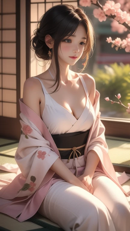 face  :9,41434626], A charming beautiful mature woman、40 years、key　154cm、Balanced body type、hourglass figure、Japan wearing yukata、Yukata at a Japanese inn、Shoulders out、clavicle、japanese model、sexy japanese women, Gorgeous Japanese Women, japanese goddess, laugh、RAW photos, (In 8K、best quality、masterpiece:1.2)、(intricate details:1.4)、(realistic:1.4)、octane rendering、Highly detailed 3D rendering, studio lighting, rim light, vivid details, super detail, realistic skin texture, detailed aspects, Beautiful details for the eyes, Highly detailed CG Unity 16k wallpaper, compensate, (detailed background:1.2),　glowing skin、The cleavage is visible