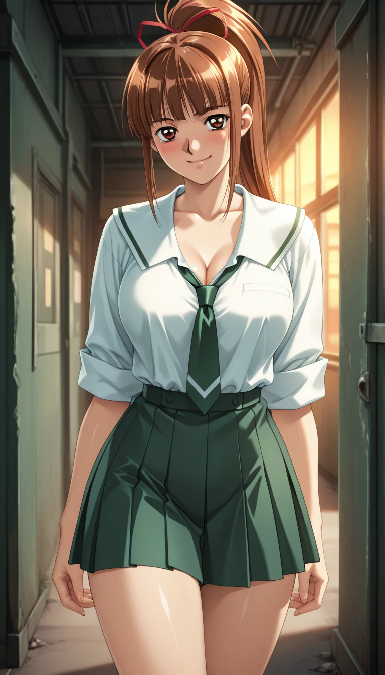 (masterpiece, best quality:1.2), 1girl, solo,standing_split,
Mikan Yuuki, brown eyes, brown hair, hair ornament,long hair,green plaid skirt, sainan high , , white shirt, yellow sweater vest,no panty