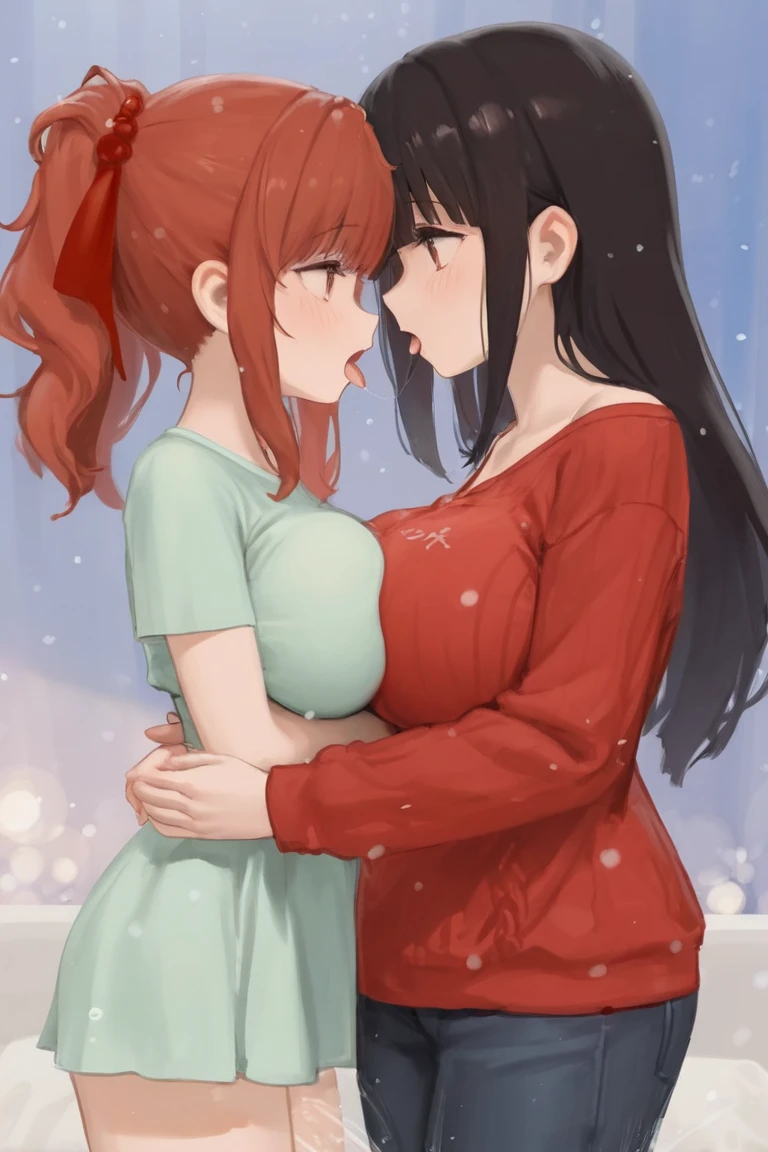 (best quality), long-haired lesbian girls with closed eyes, evil smile in camouflage sweaters and camouflage pants, hugging and kissing, night, dark side, lesbian life, passionate love