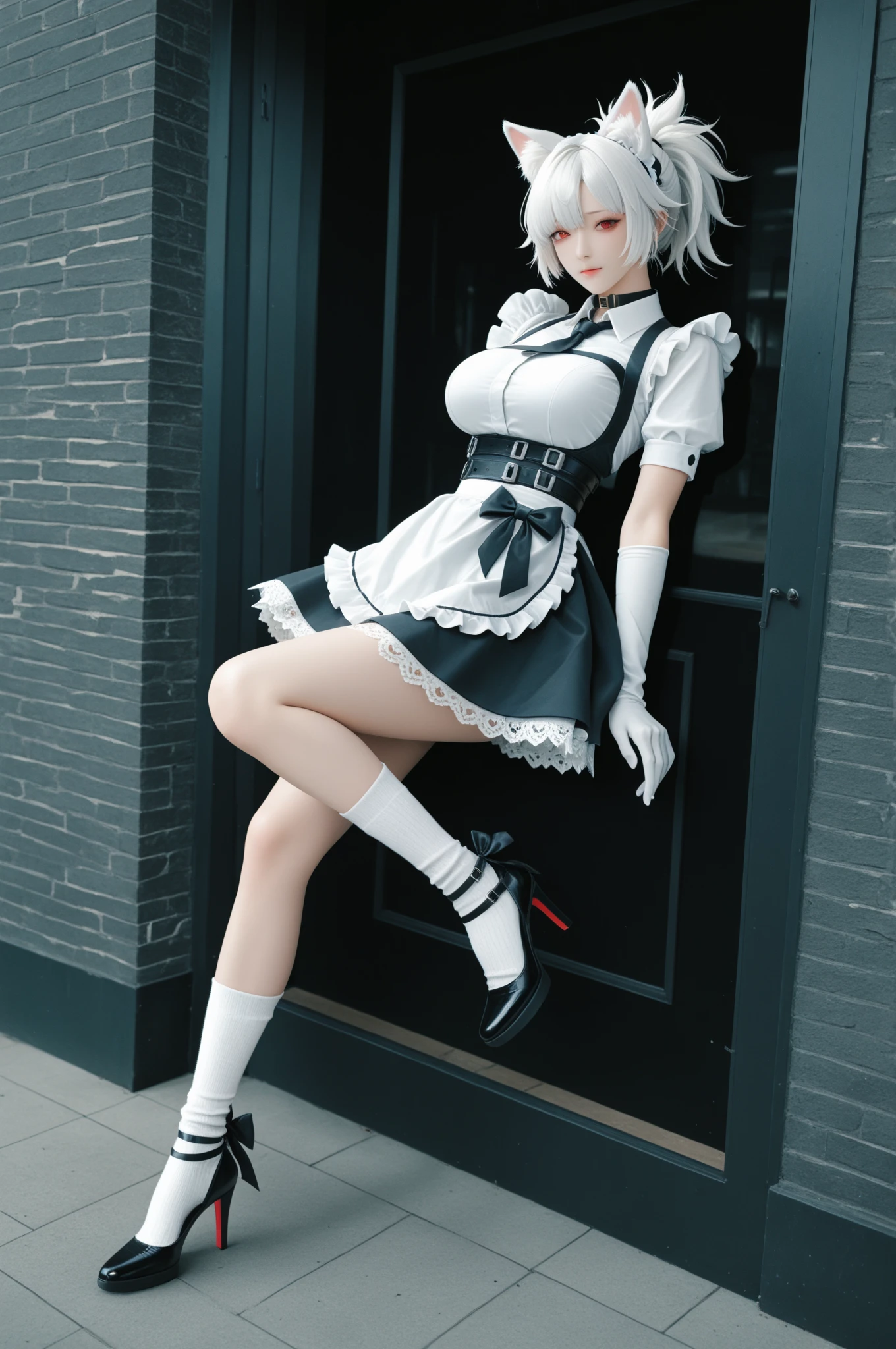 There is a woman in a cosplay costume posing for a photo, Small curved loli, Perfect white-haired girl, [4K Digital Art]!!, Tifa Lockhart with white hair, The anime is highly detailed, grey hair, Popular on CGSTATION, photorealistic anime girl render, 8K high quality detail art, Seductive anime girl, From the girls' front, white haired deity