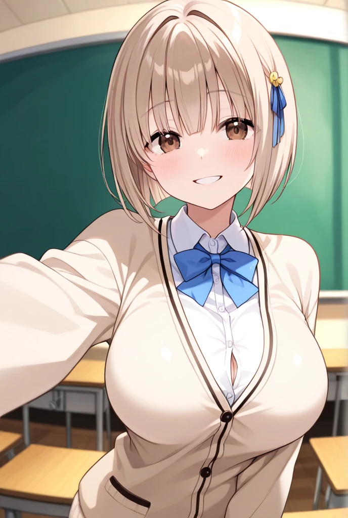 (((nipples through))),masterpiece, best quality, extremely detailed, anime, A blonde girl,(((small bust))), ((bashfully)),white shirt,classroom,