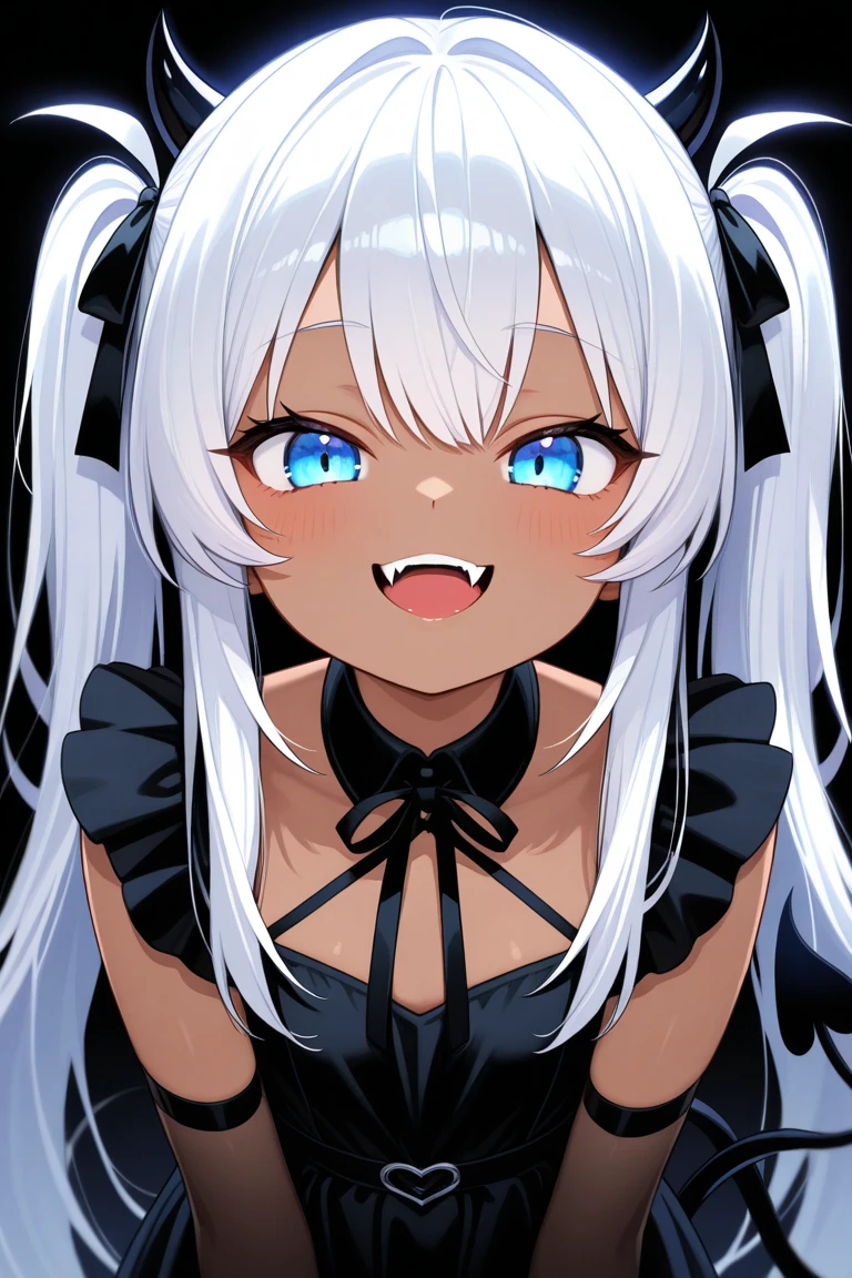 1 Girl, Maid Style, Maid Uniform, Medium Breasts, Blue Eyes, Platinum White Hair, Twin Tail Hair Style, Pale White Skin, Smooth Skin, Face Freckles, Nice Cleavage, Slutty, Sexy, Sassy, Smirking, Tease, Teasing, Sitting Down, Looking up at Viewer, Viewer Looking Down, 