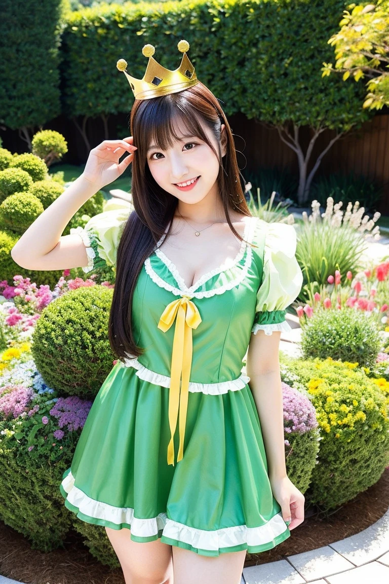 (best quality, 8k, 32k, masterpiece, uhd:1.2), (RAW photo), (realistic:1.13), (photorealistic:1.12), (absurdres, high resolution), (ultra detailed), (huge filesize:1.2), 1girl, (loli:1.25), cute, extremely detailed beautiful face & eyes ,small face, thin waist, thin thighs, slender body, (cowboy shot:1.15), (sweaty:1.15), bare legs, cleavage, green tutu, Primaballerina_tutu,