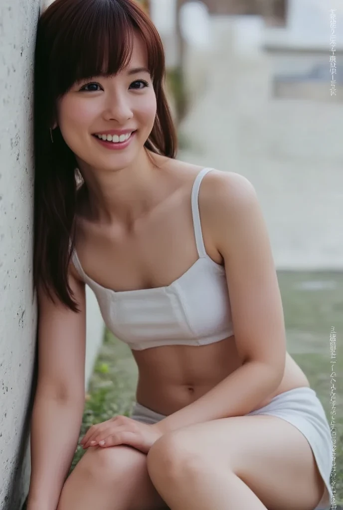 48 years old　D cup saggy breasts　woman　A kind smile　Big eyes　Front teeth　Japanese　classmate　High resolution, Highest quality, super high quality, Ultra-detailed, Cinematic lighting、On the street、Sweaty、Sweat、Black-haired、Idol girl singing on the bandstand、Big smile、sunny day、Spread your legs、Spread your legs、sunny day、Full nudity、huge 、Nipples、Browsing Caution、punk